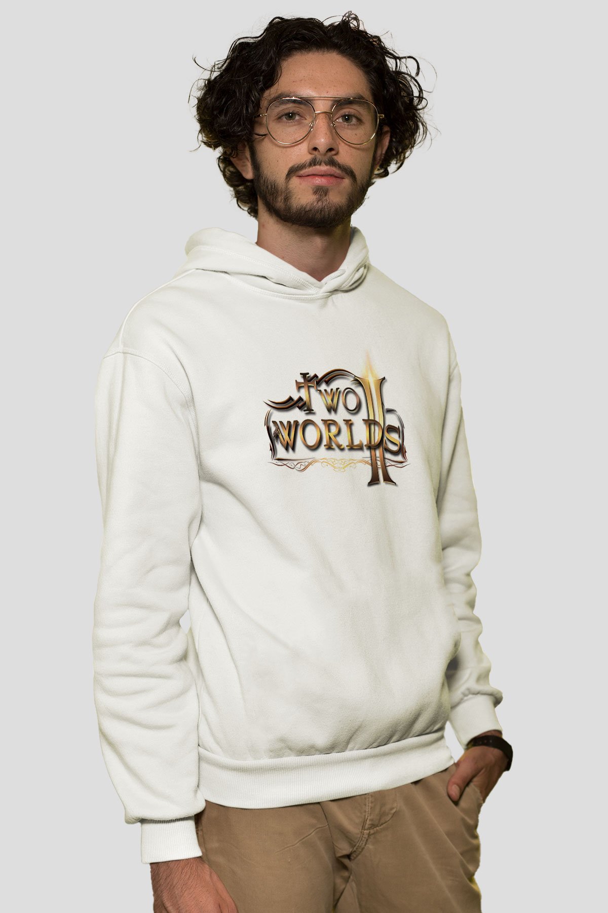 Two Worlds Beyaz Unisex Hoodie
