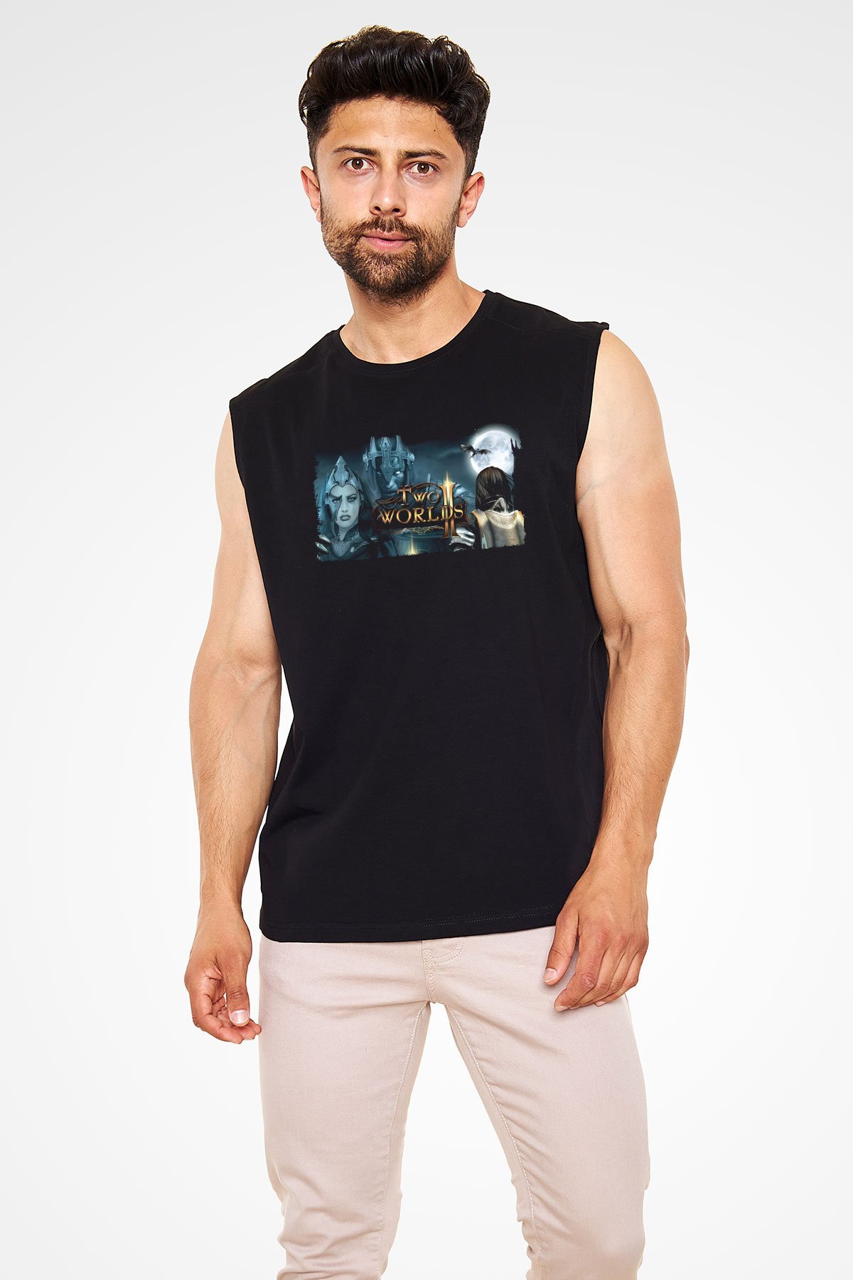 Two Worlds Siyah Unisex Kolsuz Tişört