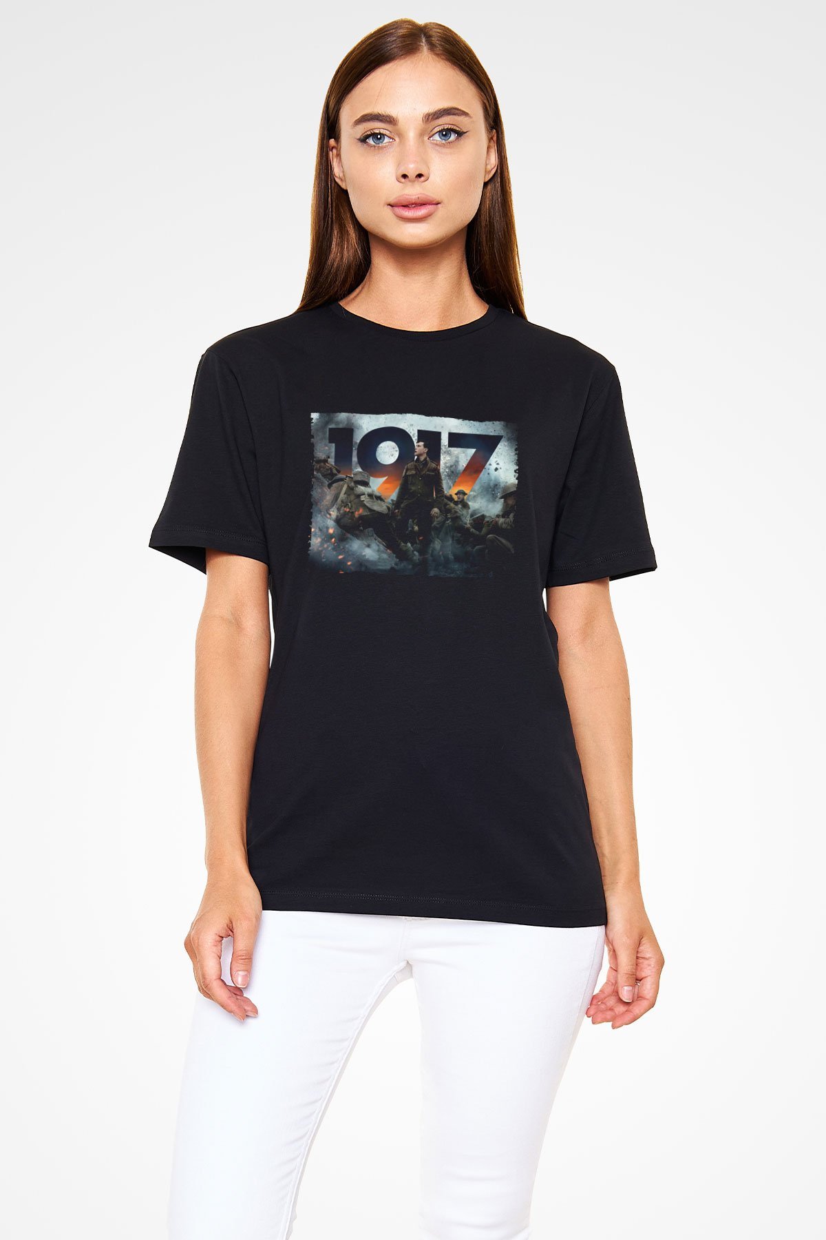 Unisex 1917 Baskılı Siyah Tshirt