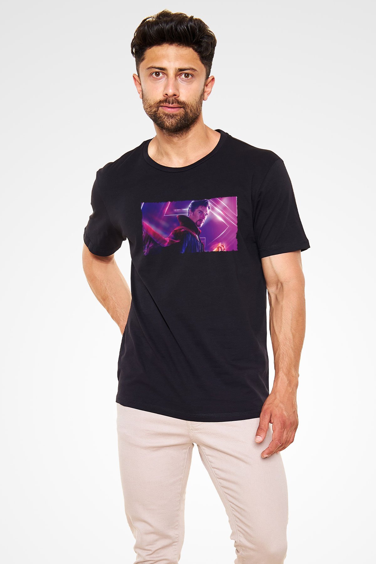 Unisex Avengers Sonsuzluk Savaşı Baskılı Siyah Tshirt