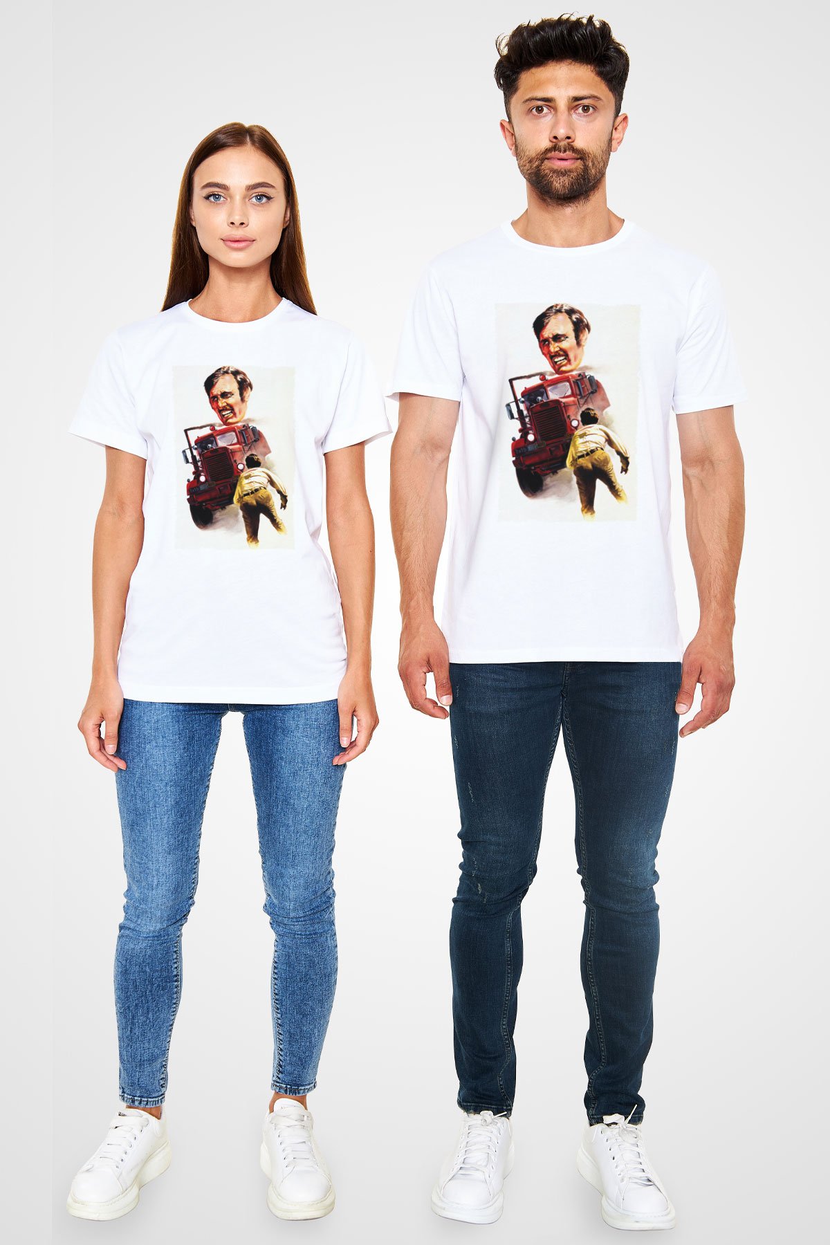 Unisex Belâ (Duel) Baskılı Beyaz Tshirt