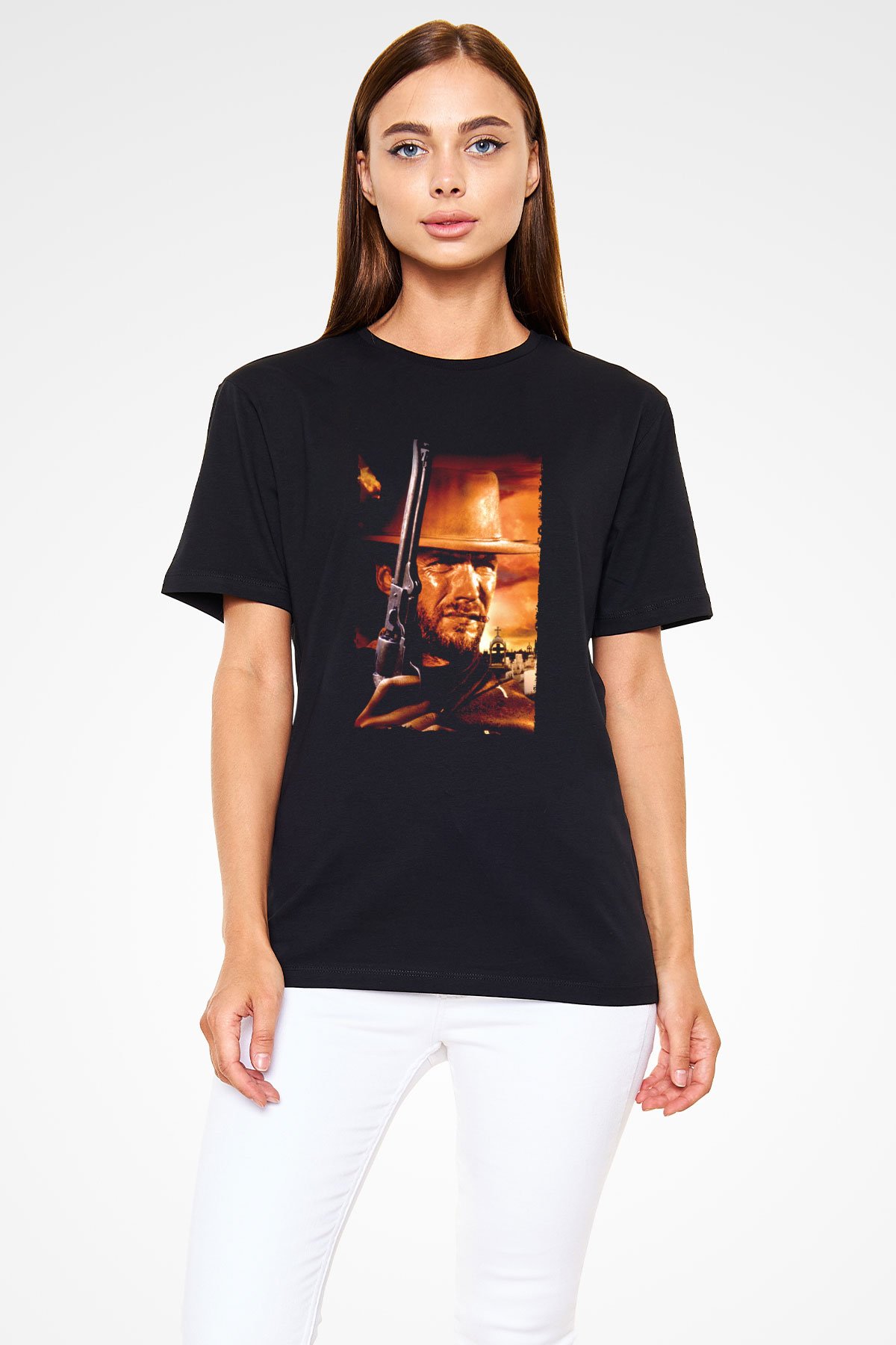 Unisex Bir Avuç Dolar (A Fistful of Dollars) Baskılı Siyah Tshirt