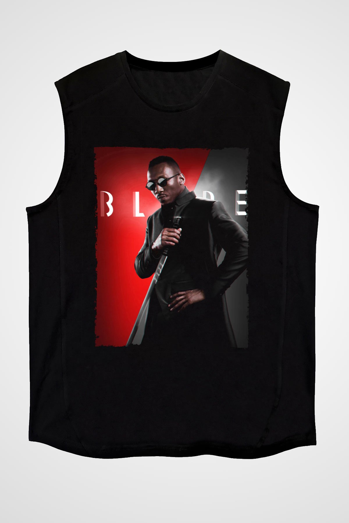 Unisex Blade Baskılı Siyah Kolsuz T-shirt