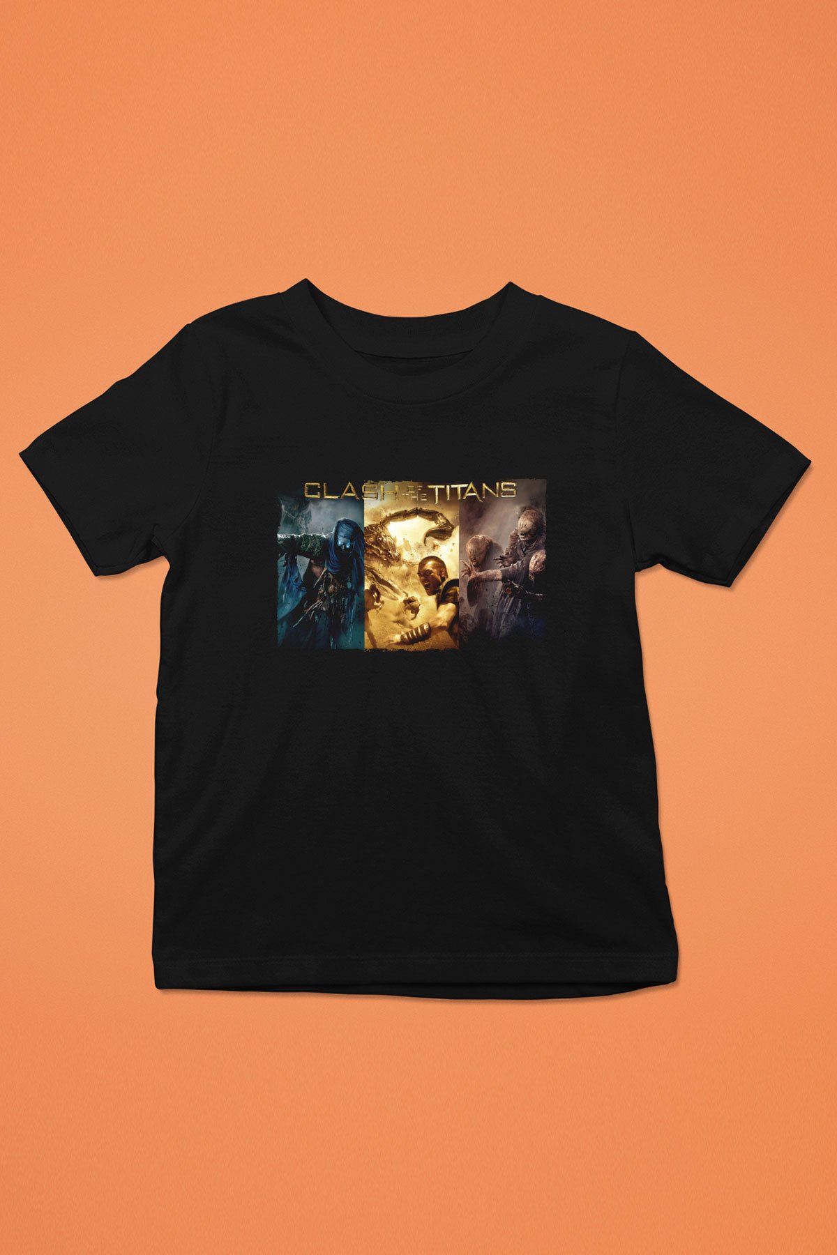 Unisex Clash of the Titans Baskılı Siyah Çocuk Tshirt