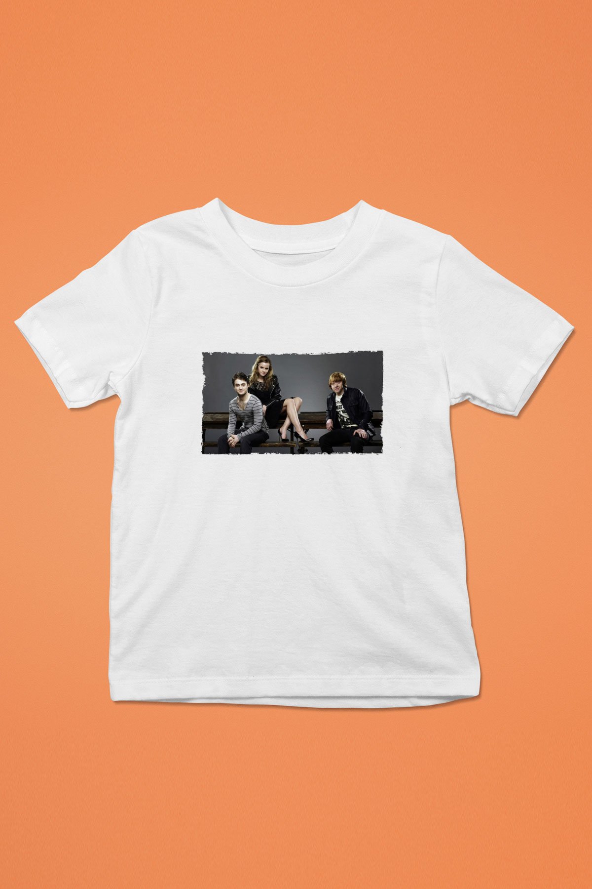 Unisex Daniel Radcliffe - Emma Watson and Rupert Grint Baskılı Beyaz Çocuk Tişört