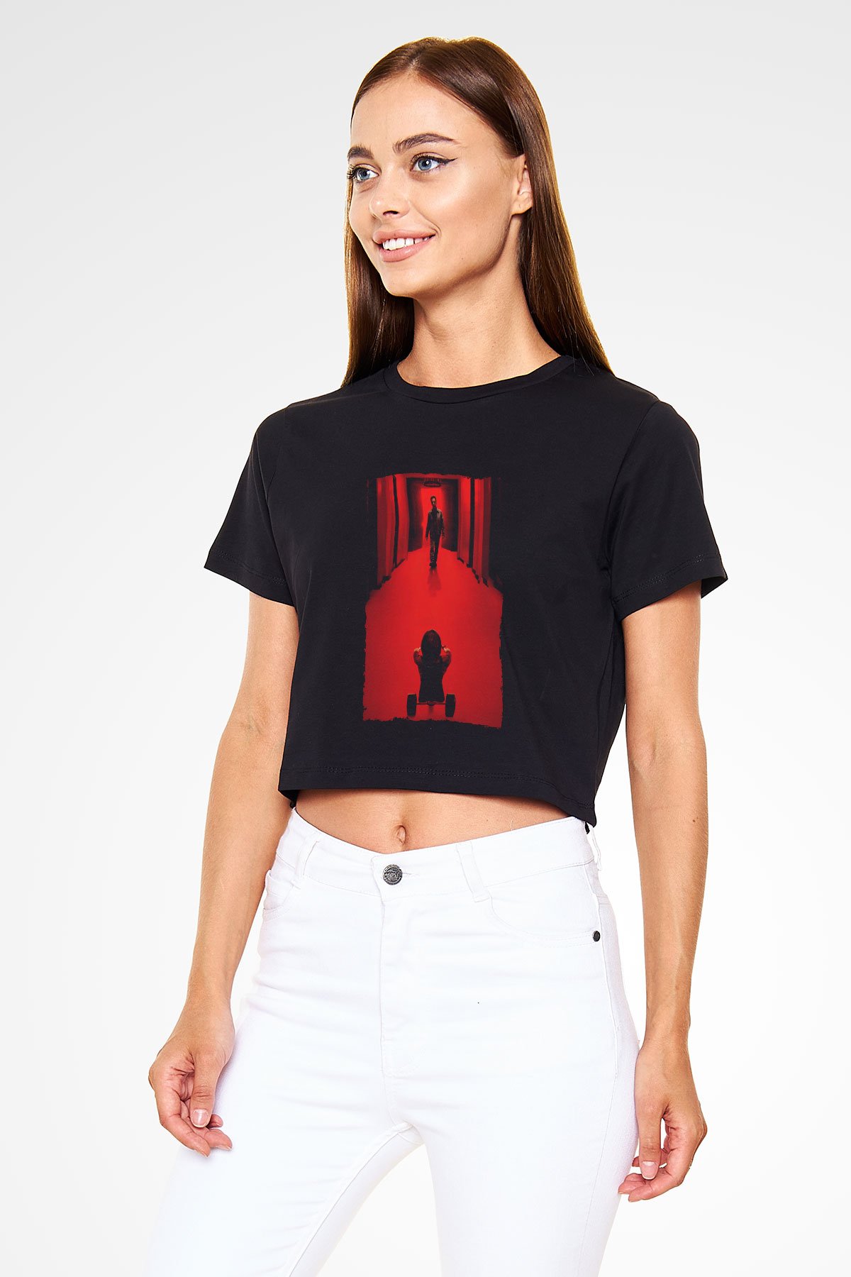 Unisex Doktor Uyku (Doctor Sleep) Baskılı Siyah Crop Top Tişört