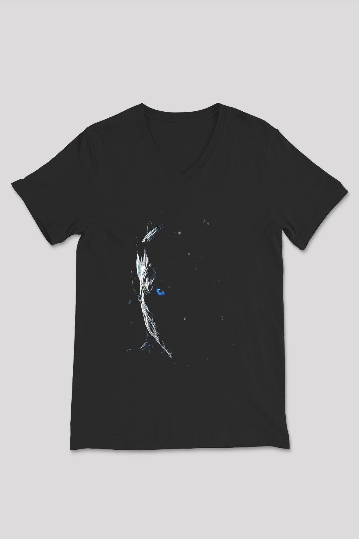 Unisex Game of Thrones Baskılı Siyah Unisex V Yaka T-shirt