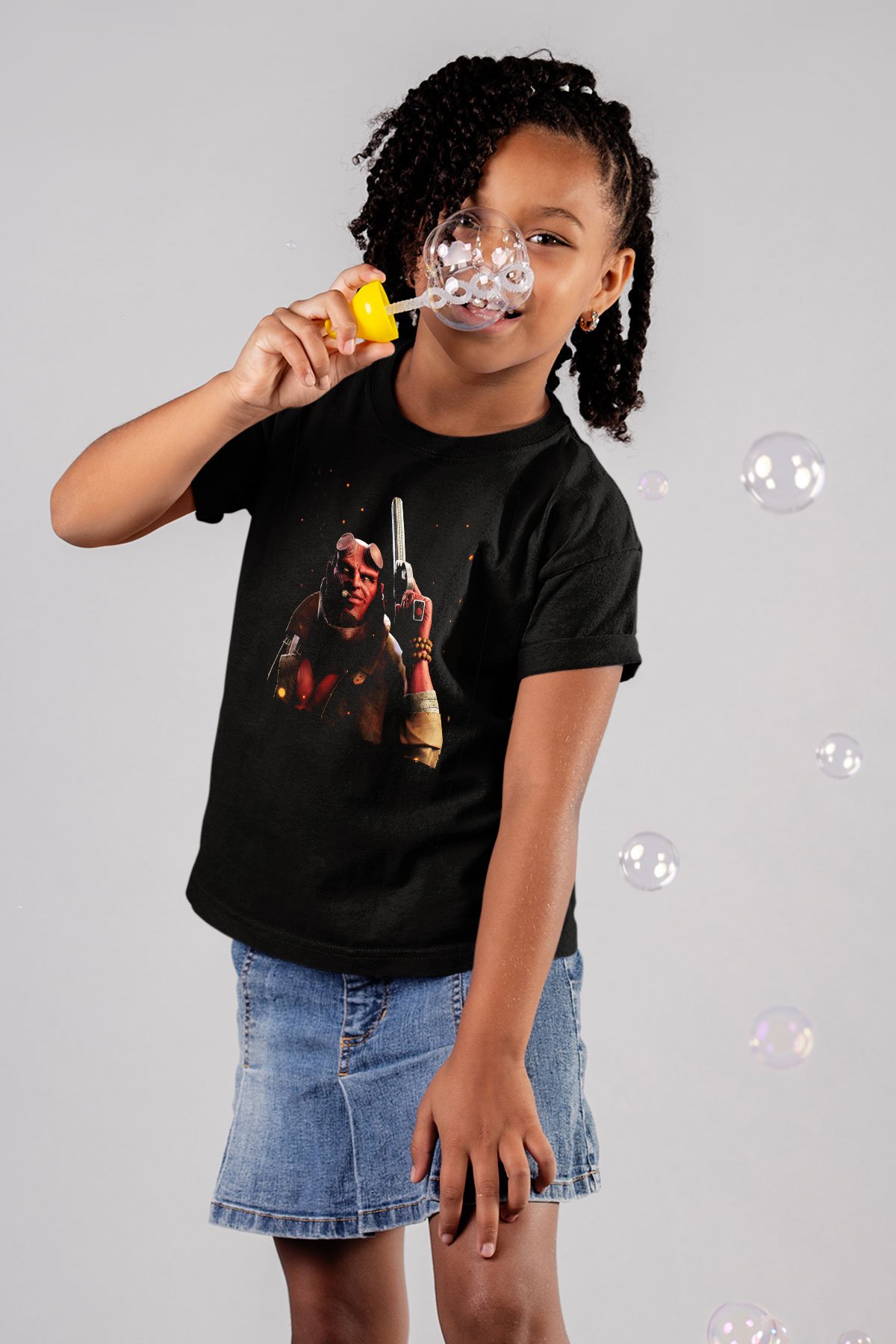 Unisex Hellboy Baskılı Siyah Çocuk Tshirt