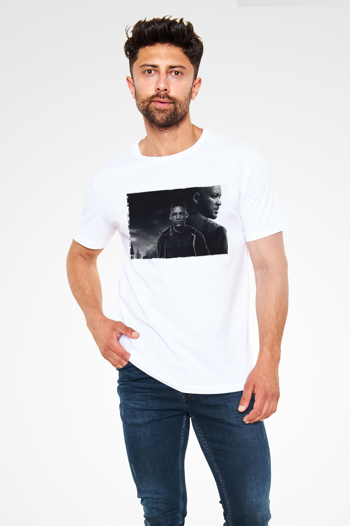 Unisex İkizler Projesi (Gemini Man) Baskılı Beyaz Tişört