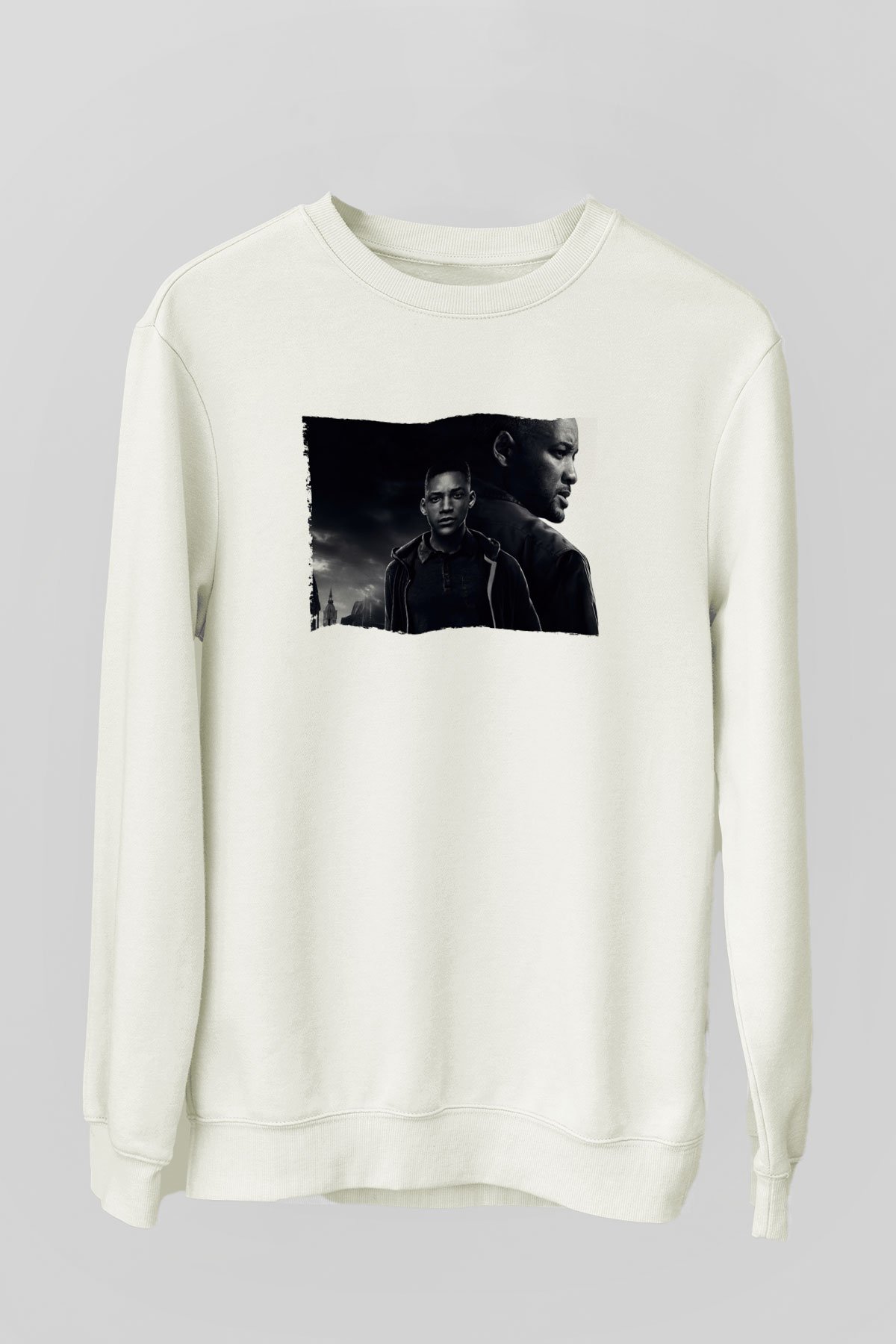 Unisex İkizler Projesi (Gemini Man) Baskılı Beyaz Sweatshirt