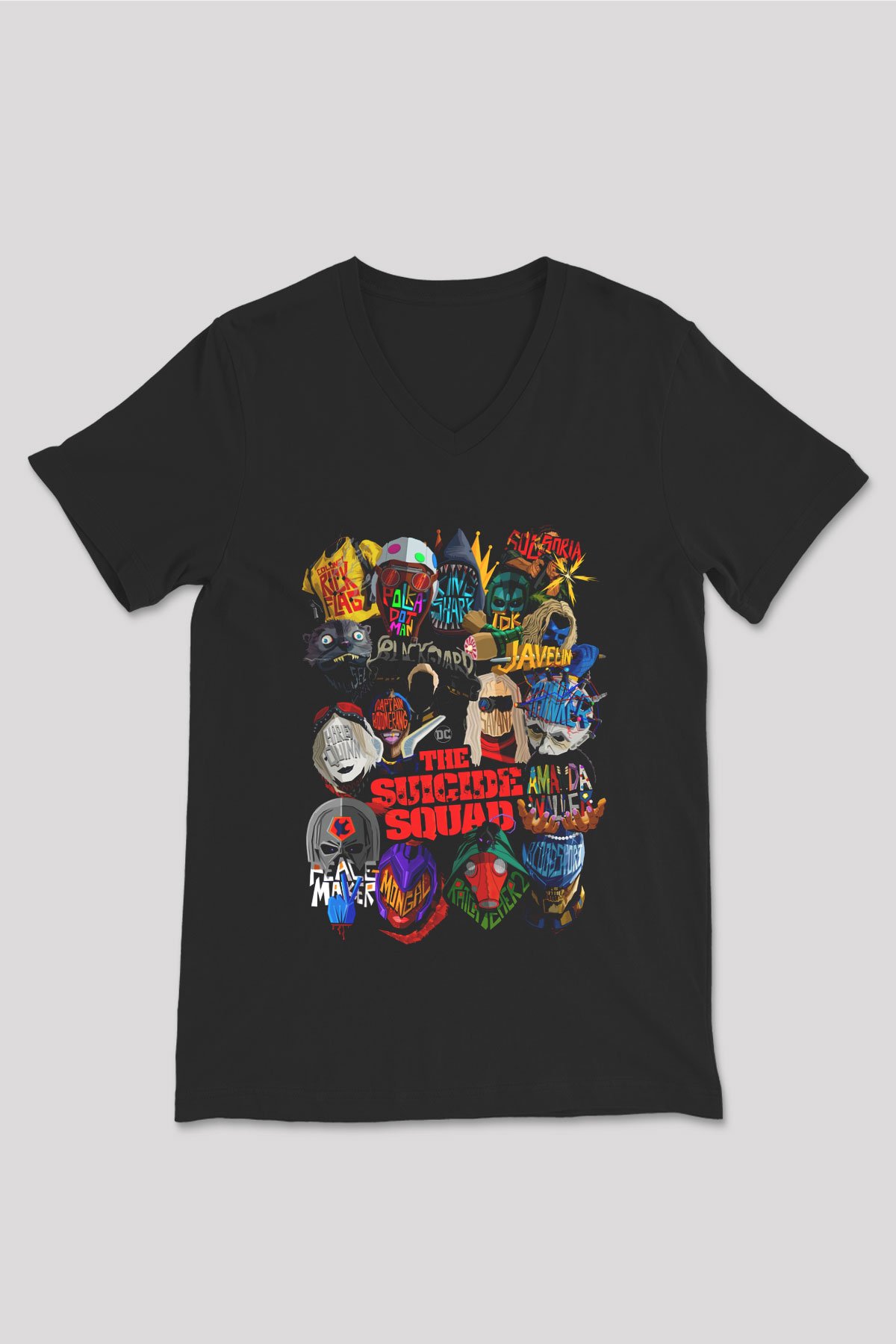 Unisex İntihar Timi (The Suicide Squad) Baskılı Siyah V Yaka T-shirt