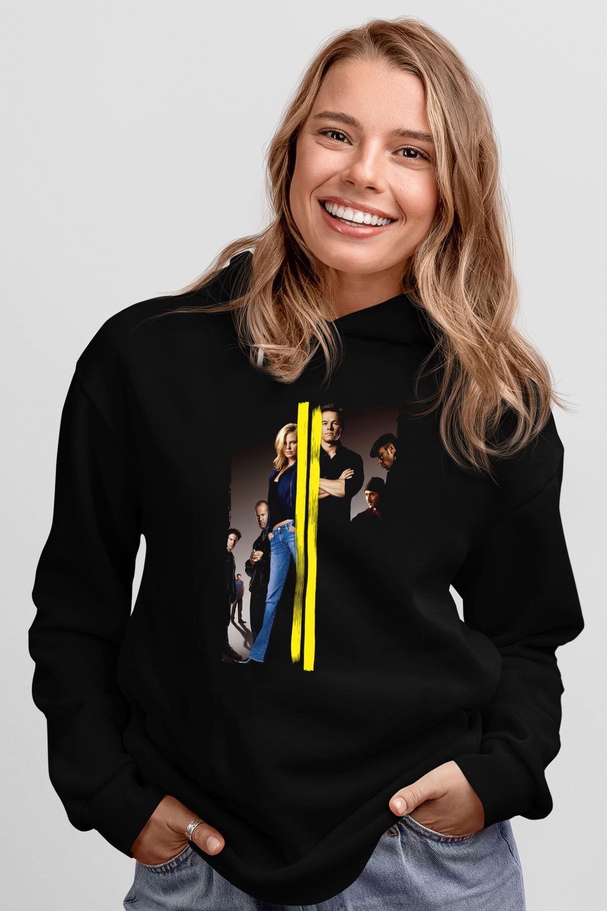 Unisex İtalyan İşi (The Italian Job) Baskılı Siyah Kapüşonlu Sweatshirt