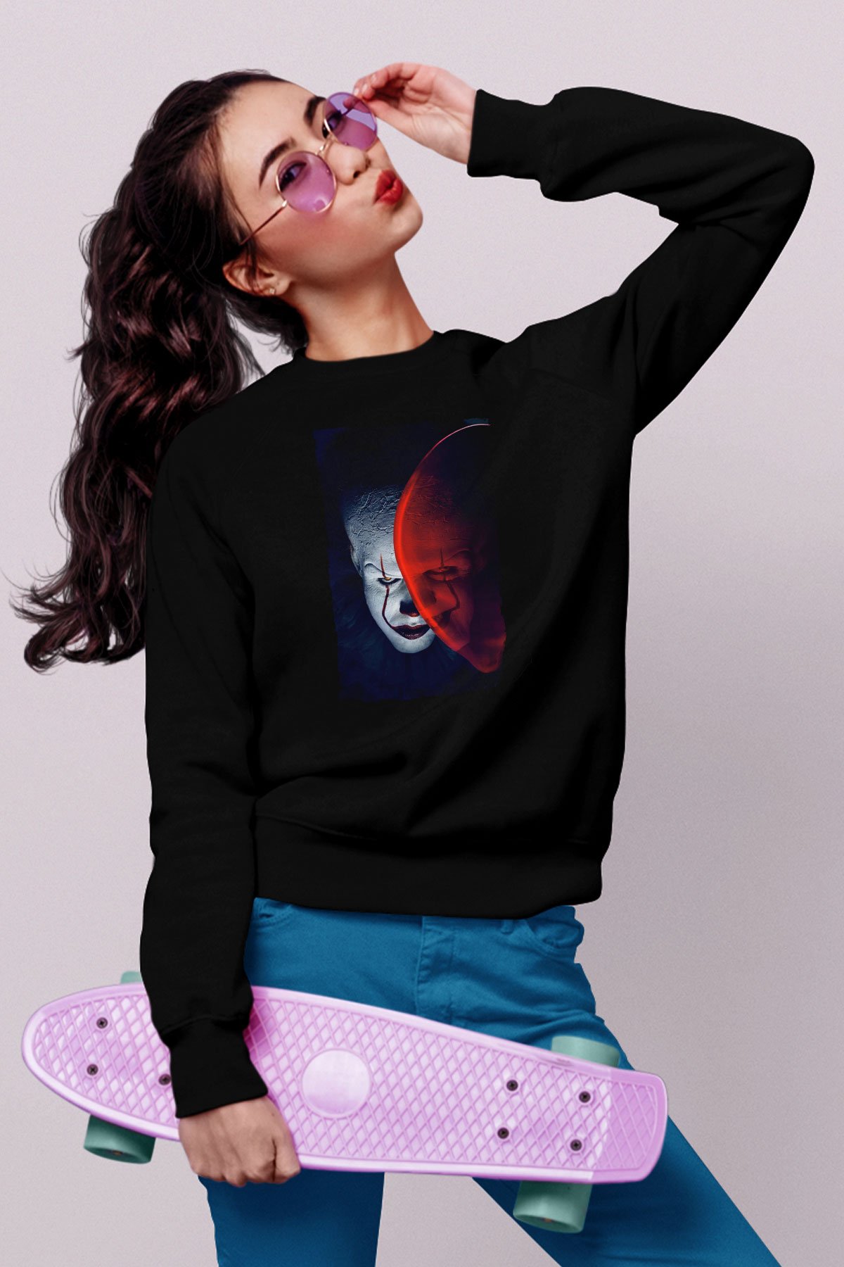 Unisex O (IT) Baskılı Siyah Sweatshirt