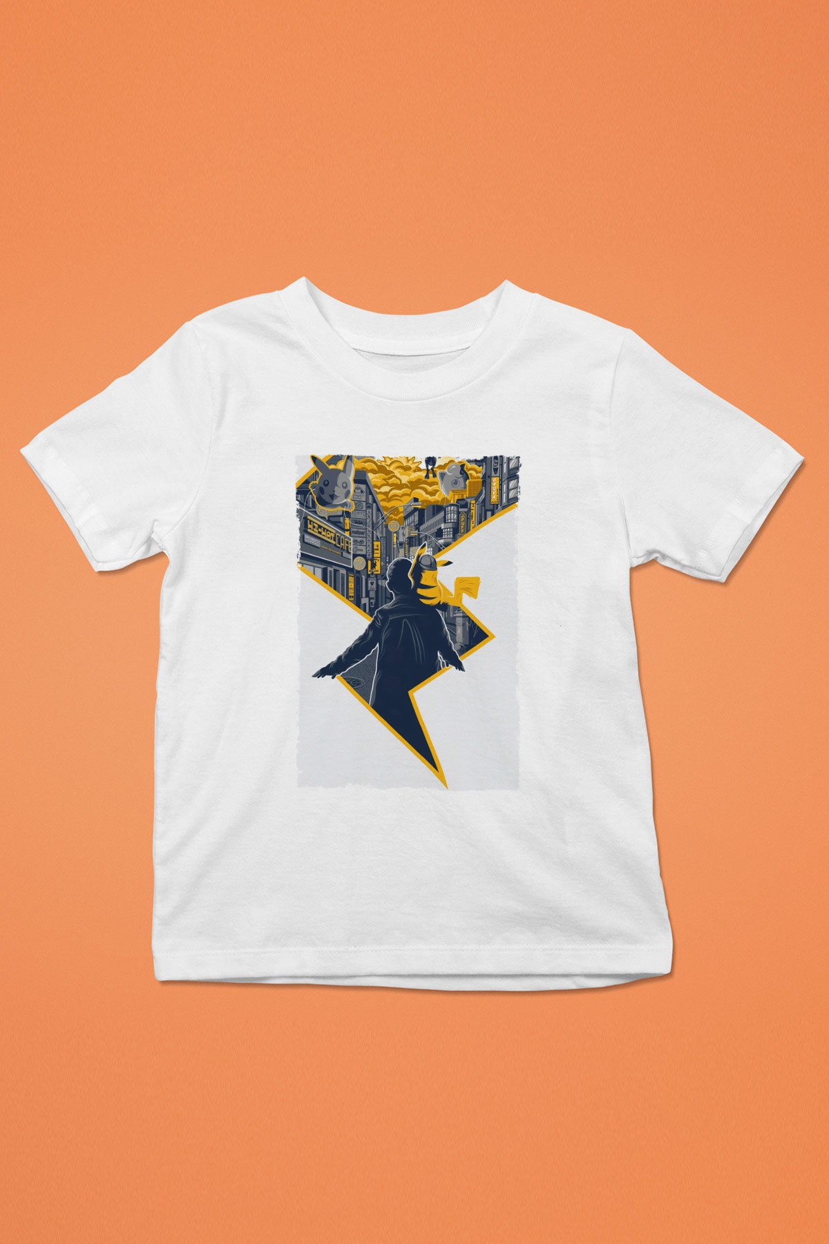 Unisex Pokémon Dedektif Pikachu (Pokémon Detective Pikachu) Baskılı Beyaz Çocuk Tişört
