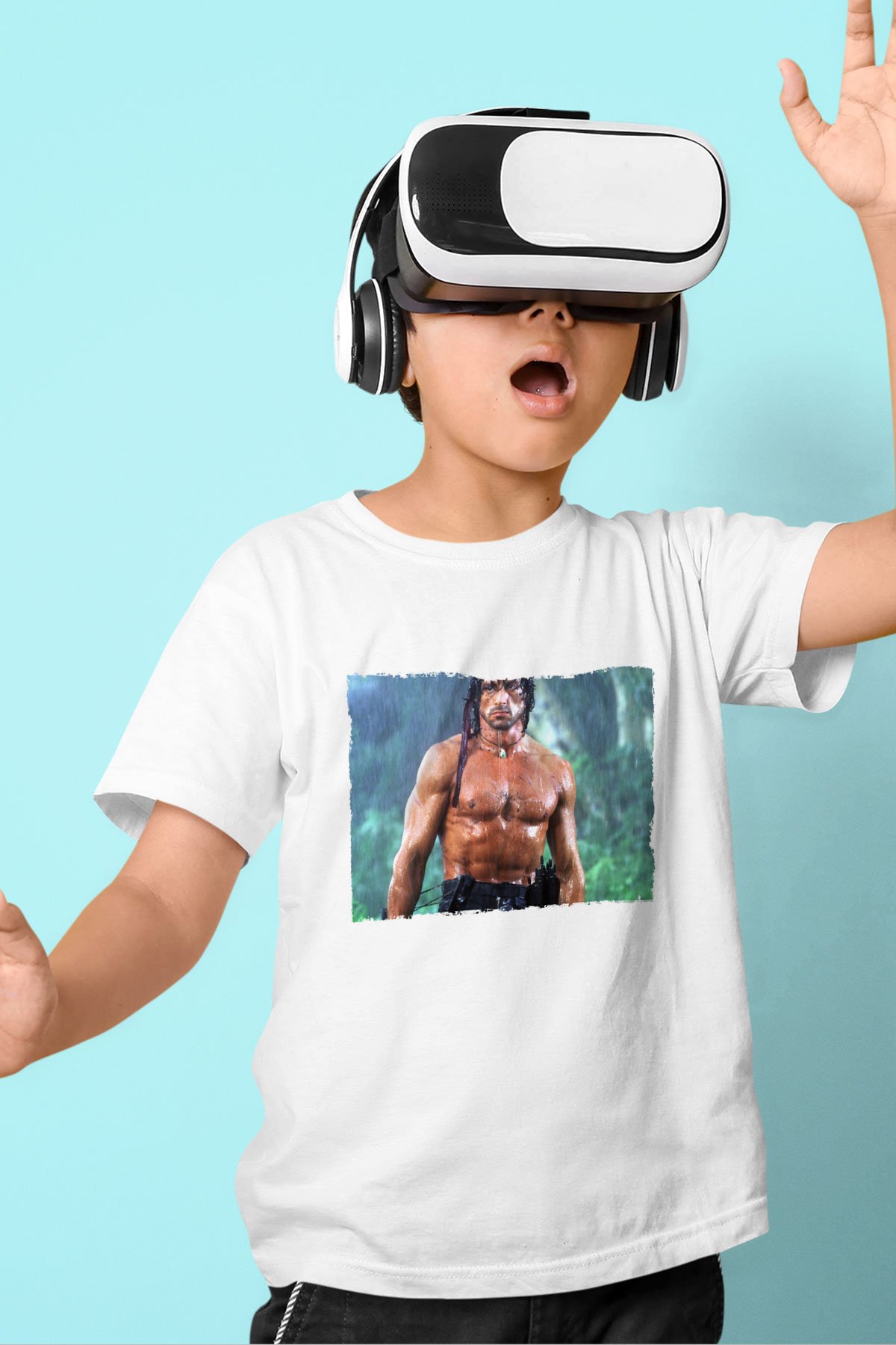 Unisex Rambo Baskılı Beyaz Çocuk Tshirt
