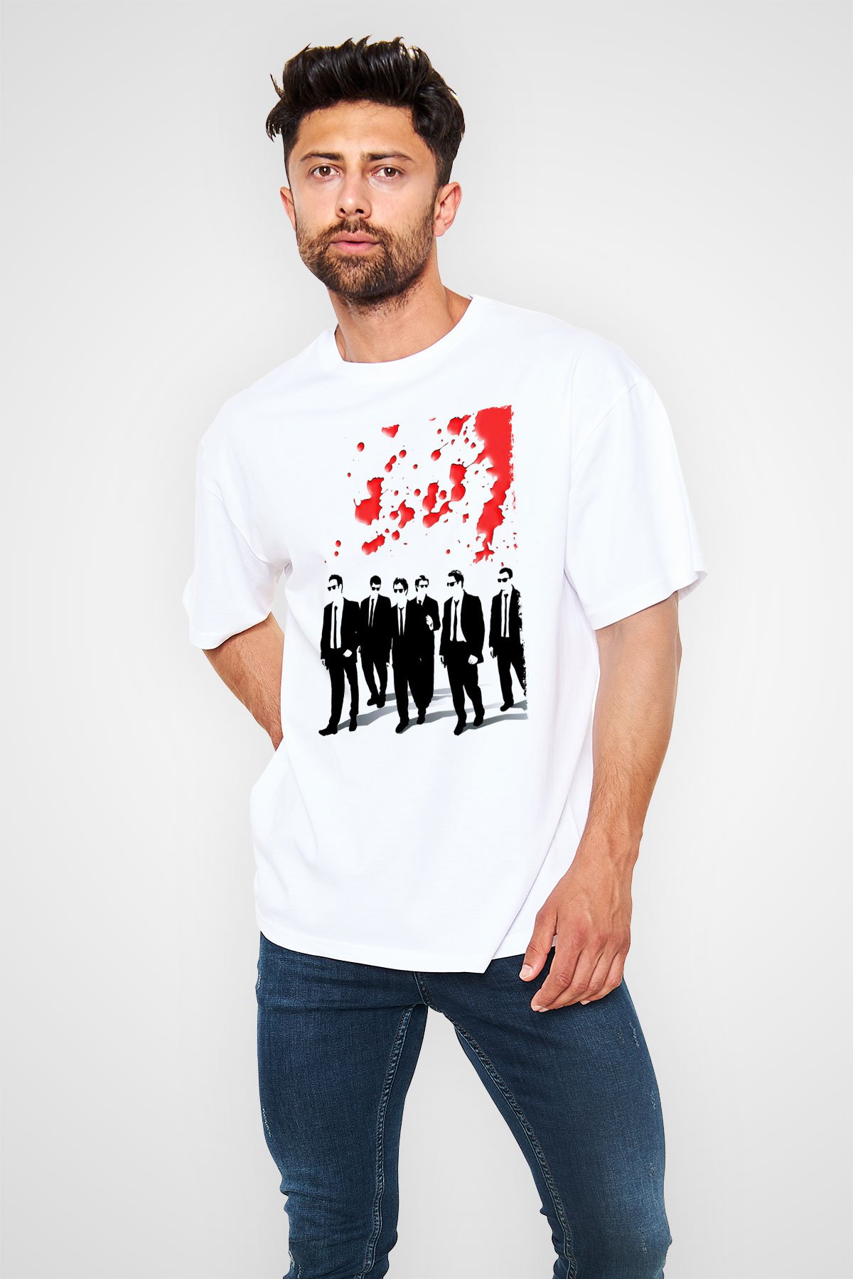 Unisex Rezervuar Köpekleri (Reservoir Dogs) Baskılı Beyaz Oversize Tişört