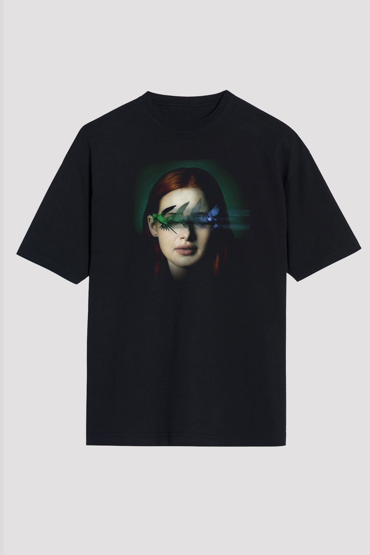 Unisex Sightless Baskılı Siyah Oversize Tişört