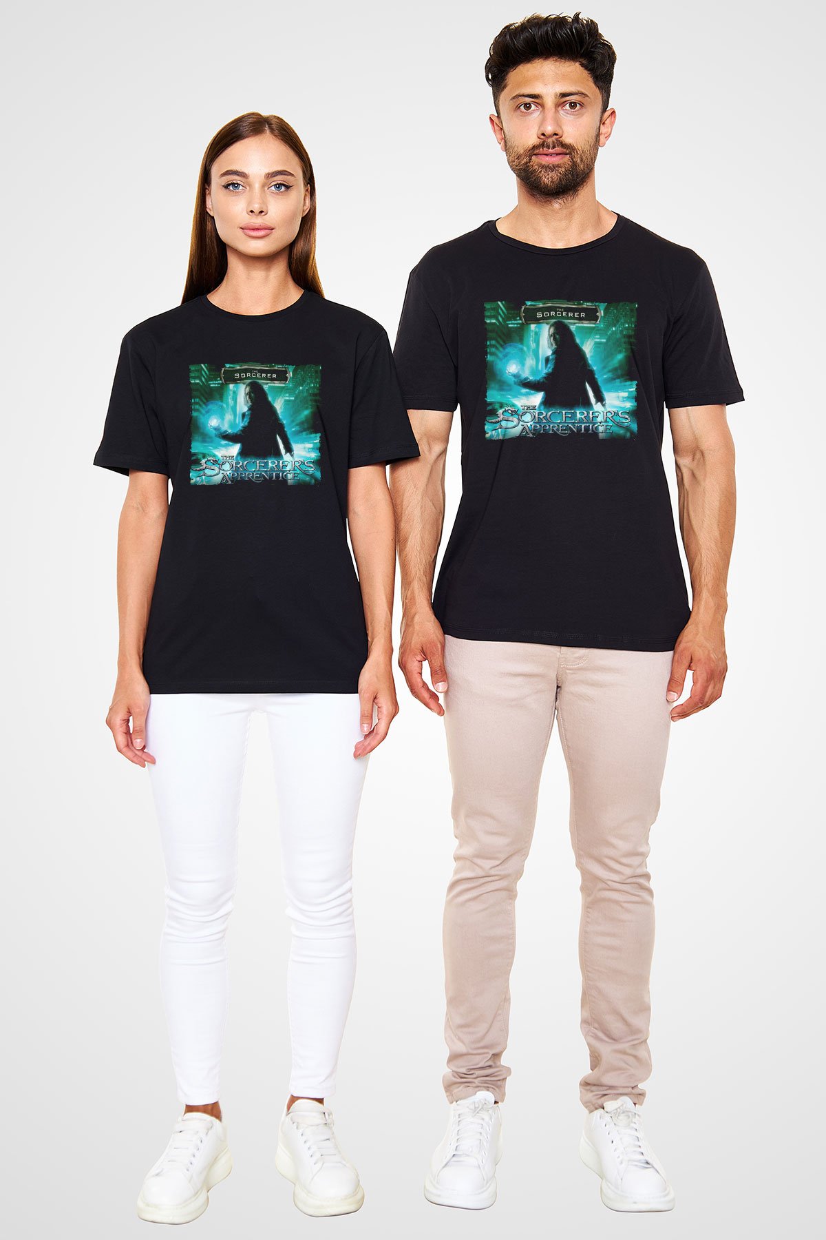 Unisex Sihirbazın Çırağı (The Sorcerer's Apprentice) Baskılı Siyah Tshirt