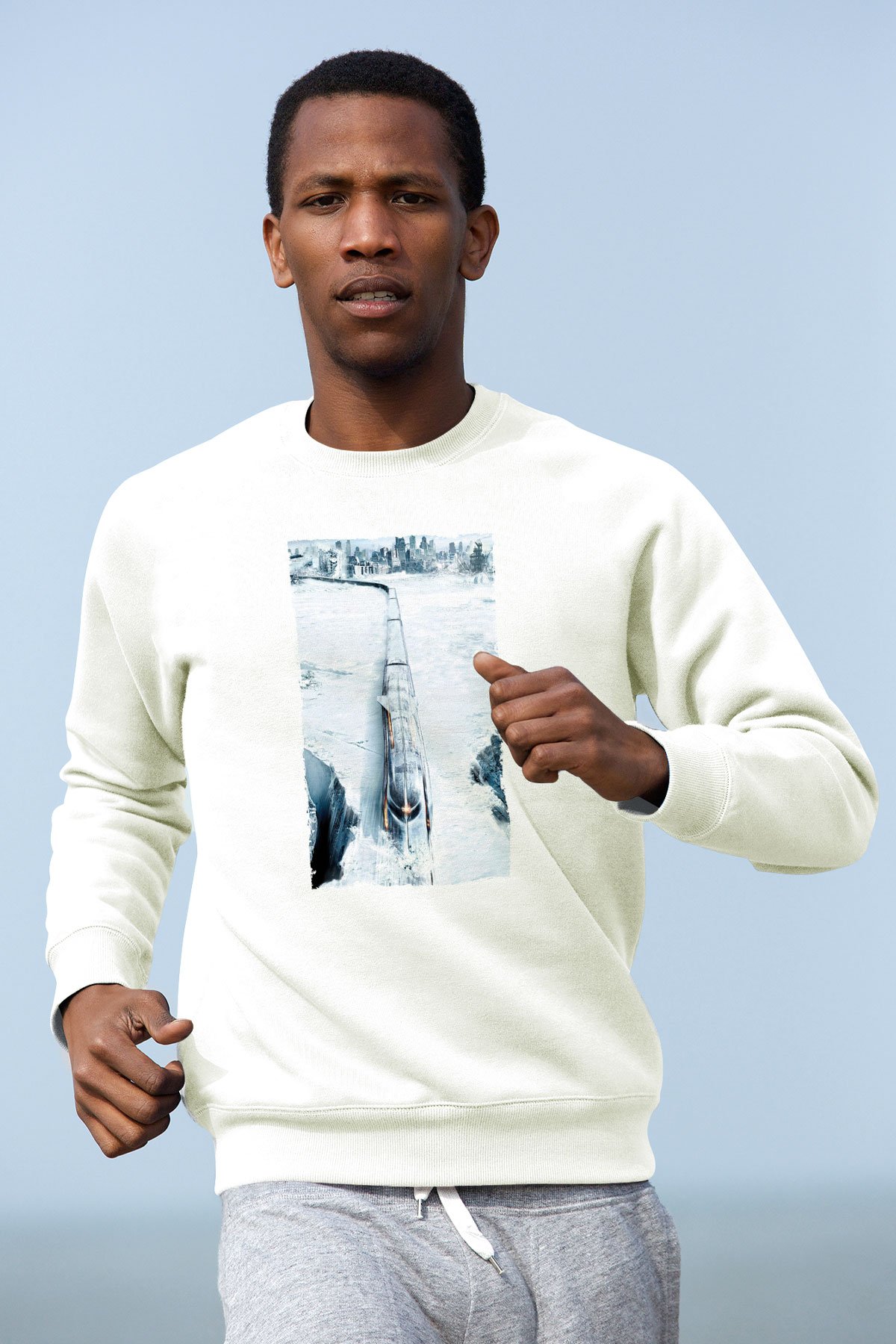 Unisex Snowpiercer Baskılı Beyaz Sweatshirt