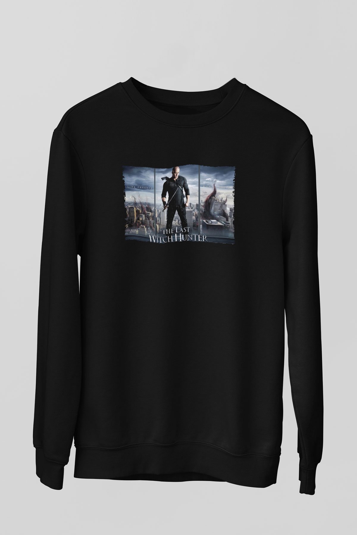 Unisex Son Cadı Avcısı (The Last Witch Hunter) Baskılı Siyah Sweatshirt