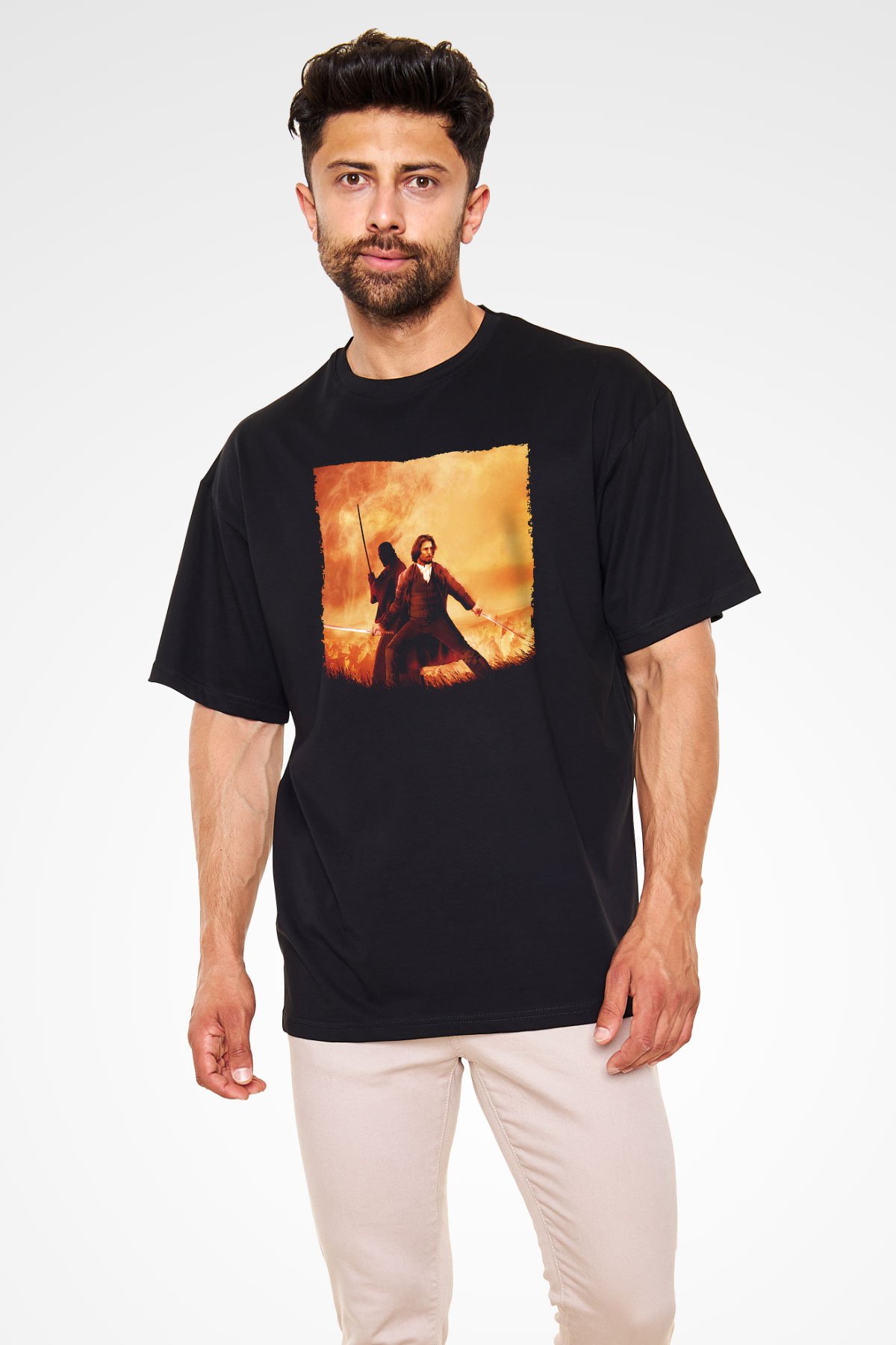 Unisex Son Samuray (The Last Samurai) Baskılı Siyah Oversize Tshirt