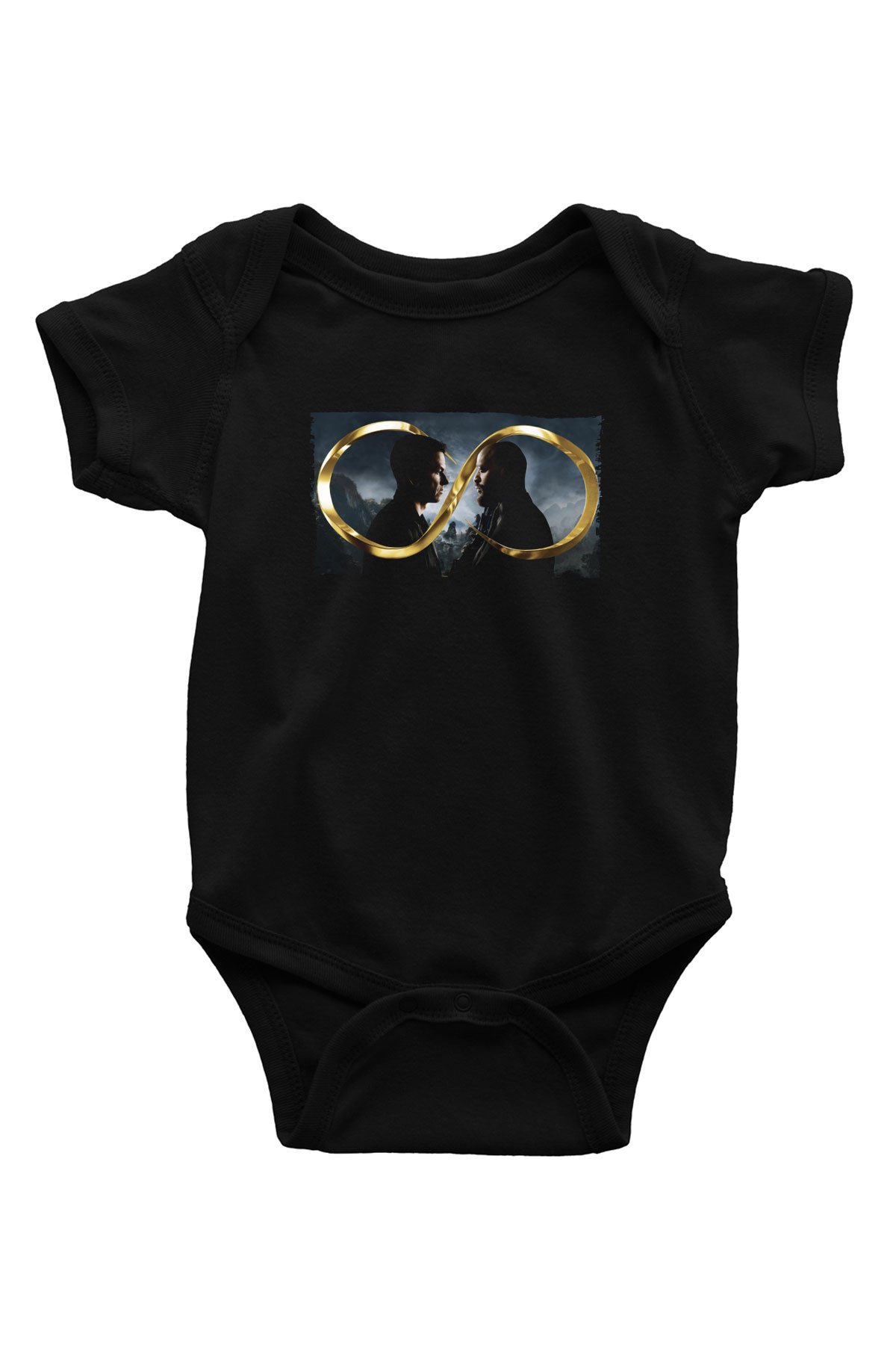 Unisex Sonsuz (Infinite) Baskılı Siyah Bebek Body - Zıbın