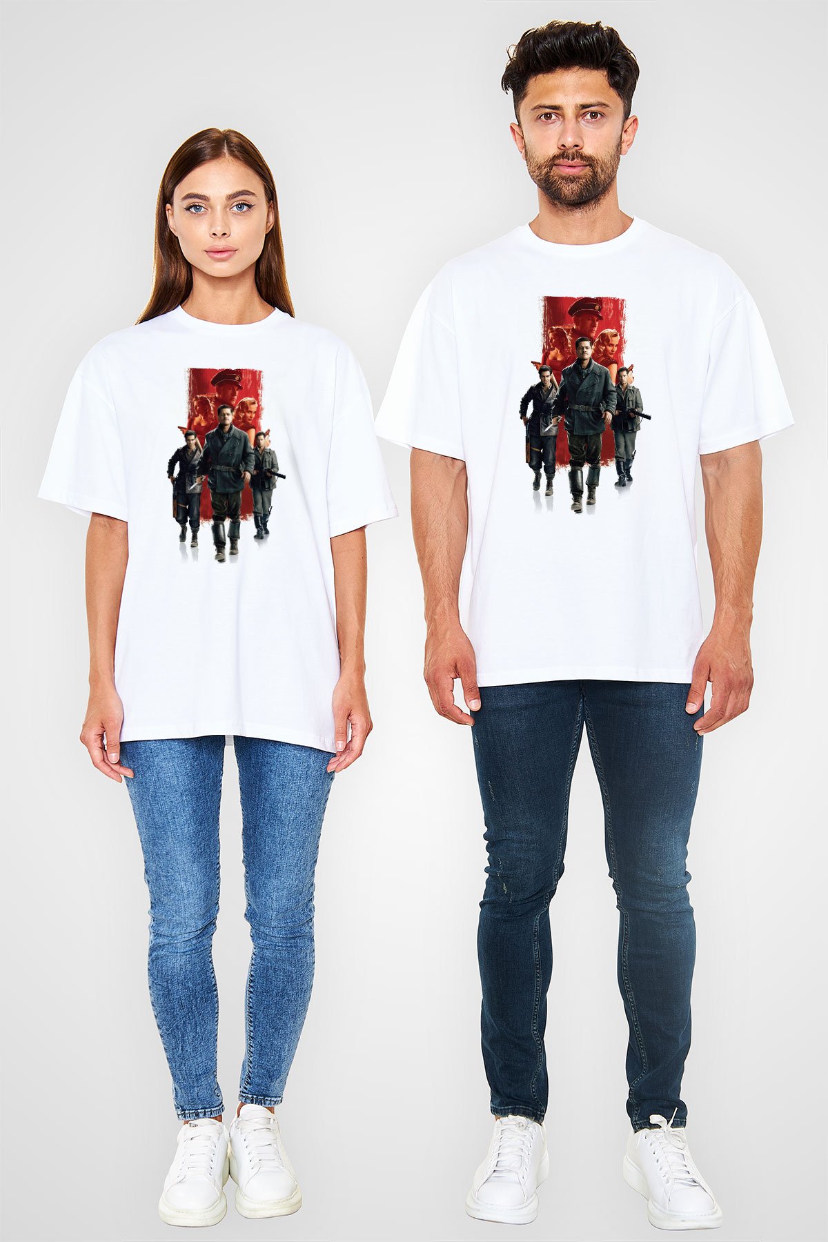 Unisex Soysuzlar Çetesi (Inglourious Basterds) Baskılı Beyaz Oversize Oversize T-shirt