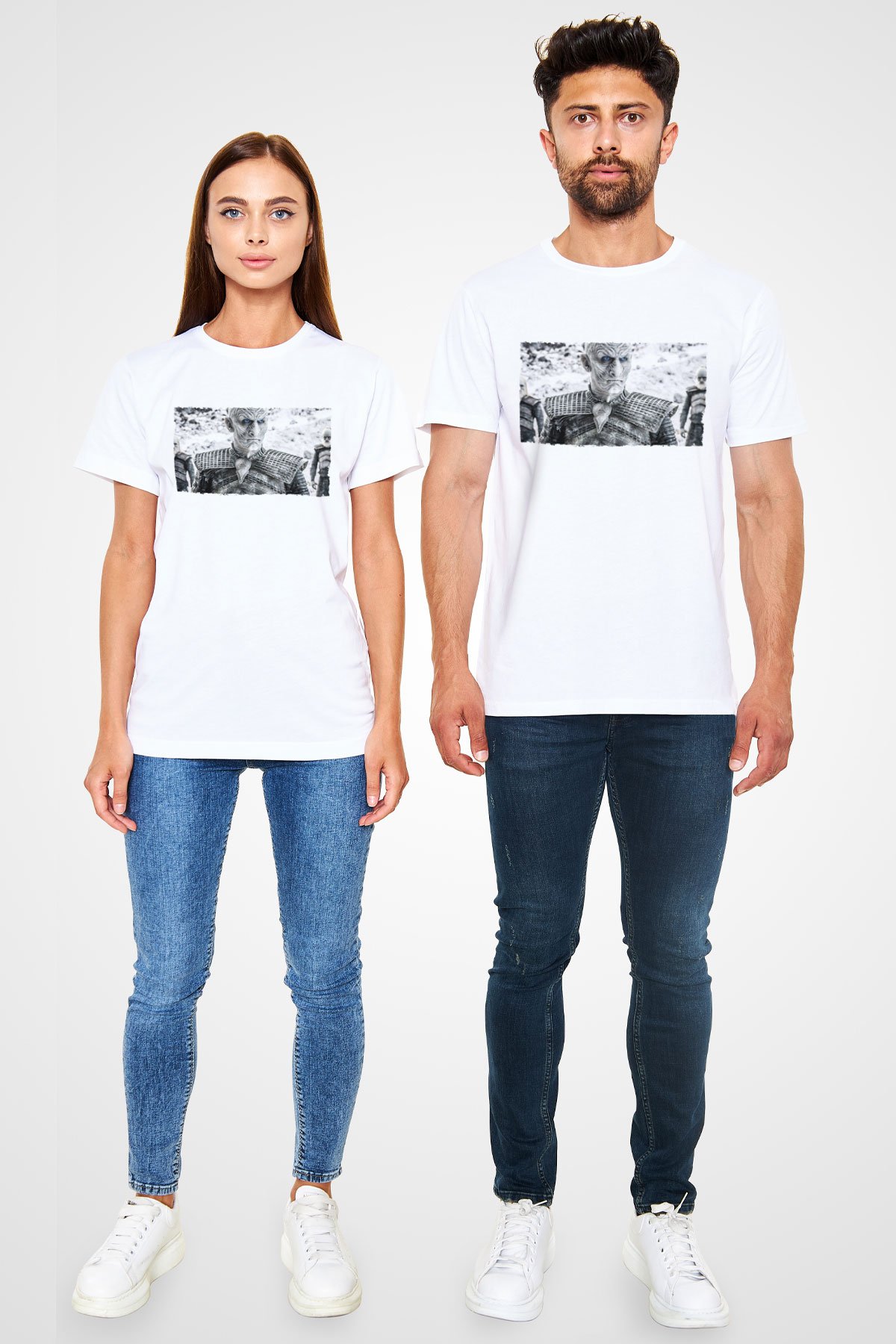 Unisex Taht Oyunları Baskılı Beyaz Tshirt