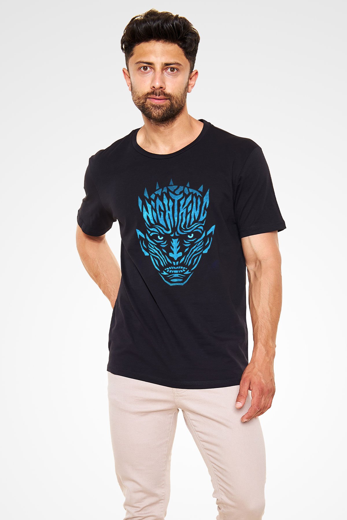 Unisex Taht Oyunları Baskılı Siyah Tişört