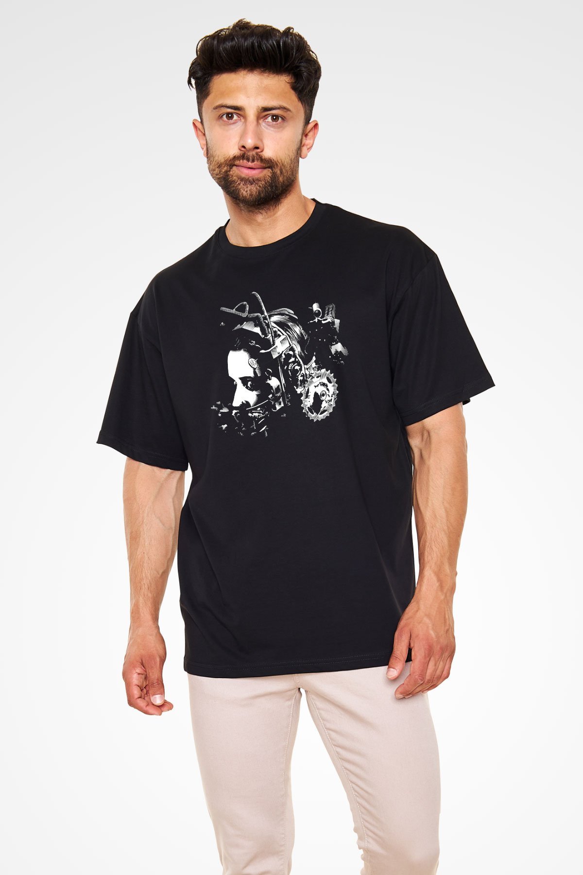 Unisex Testere III (Saw III) Baskılı Siyah Oversize Tshirt