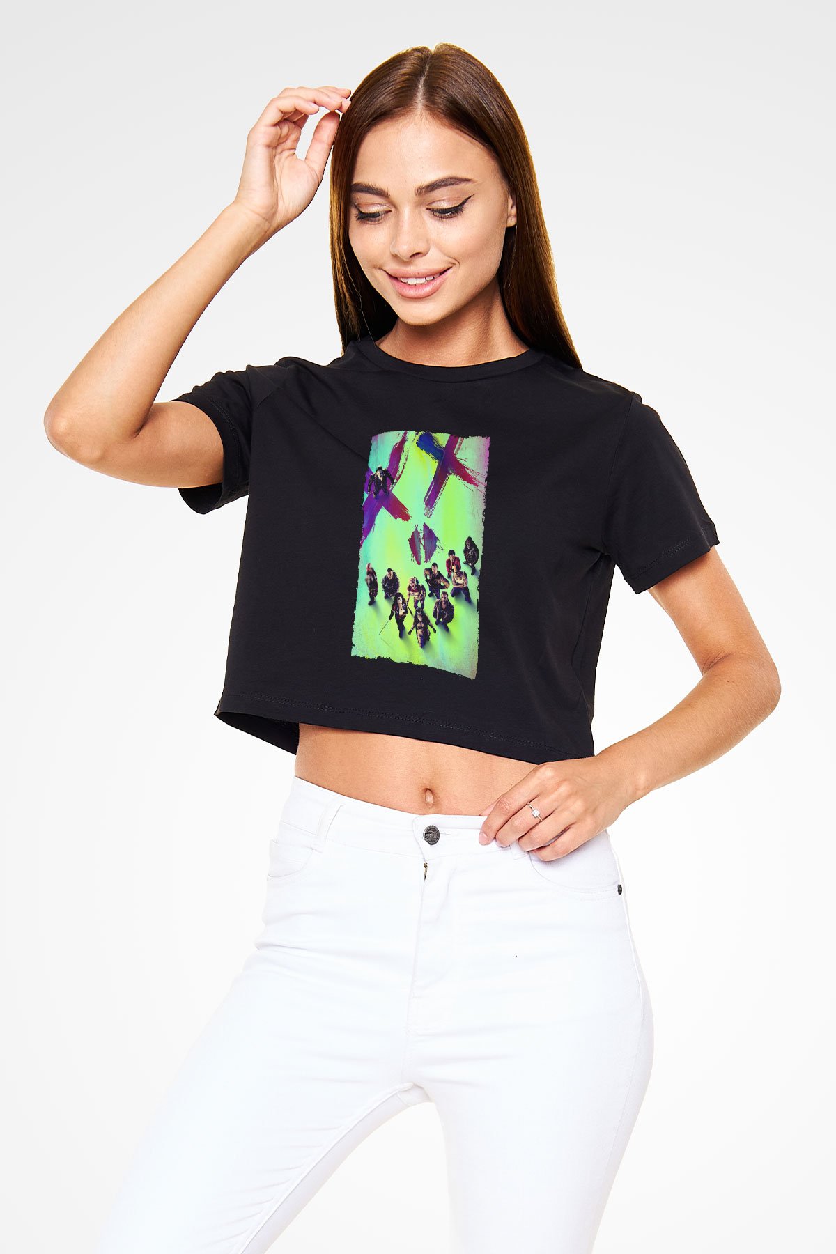 Unisex The Suicide Squad İntihar Timi (The Suicide Squad) Baskılı Siyah Crop Top T-shirt