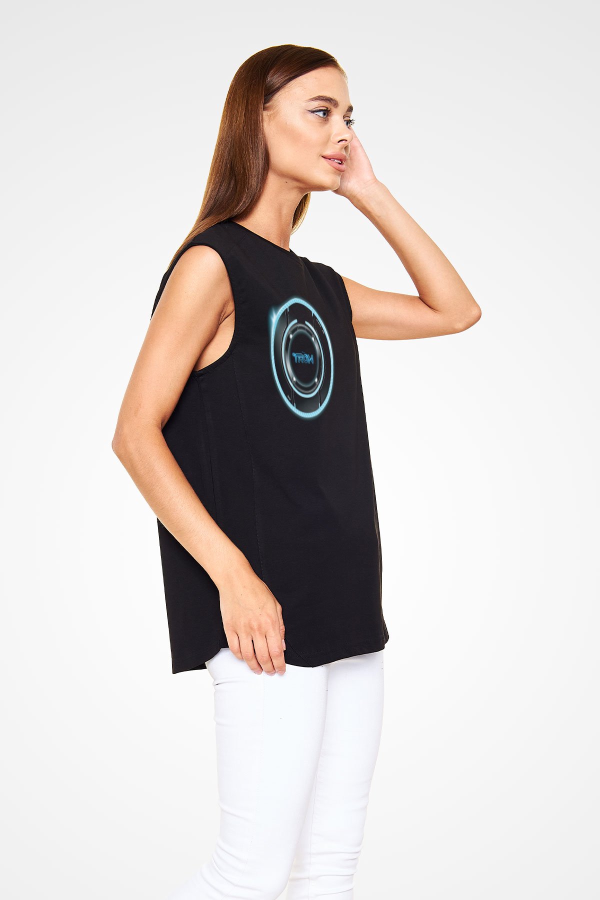 Unisex Tron Baskılı Siyah Kolsuz Tshirt
