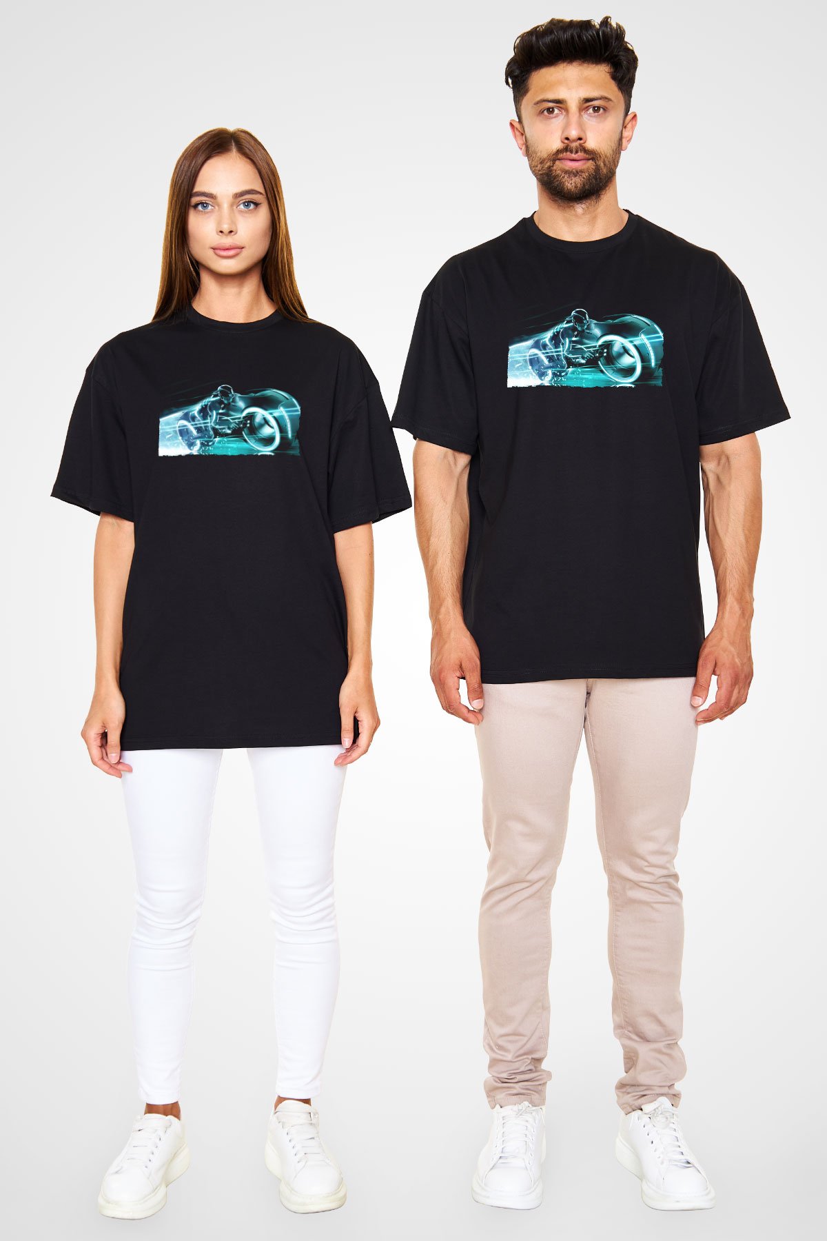 Unisex TRON Legacy Baskılı Siyah Oversize Tişört