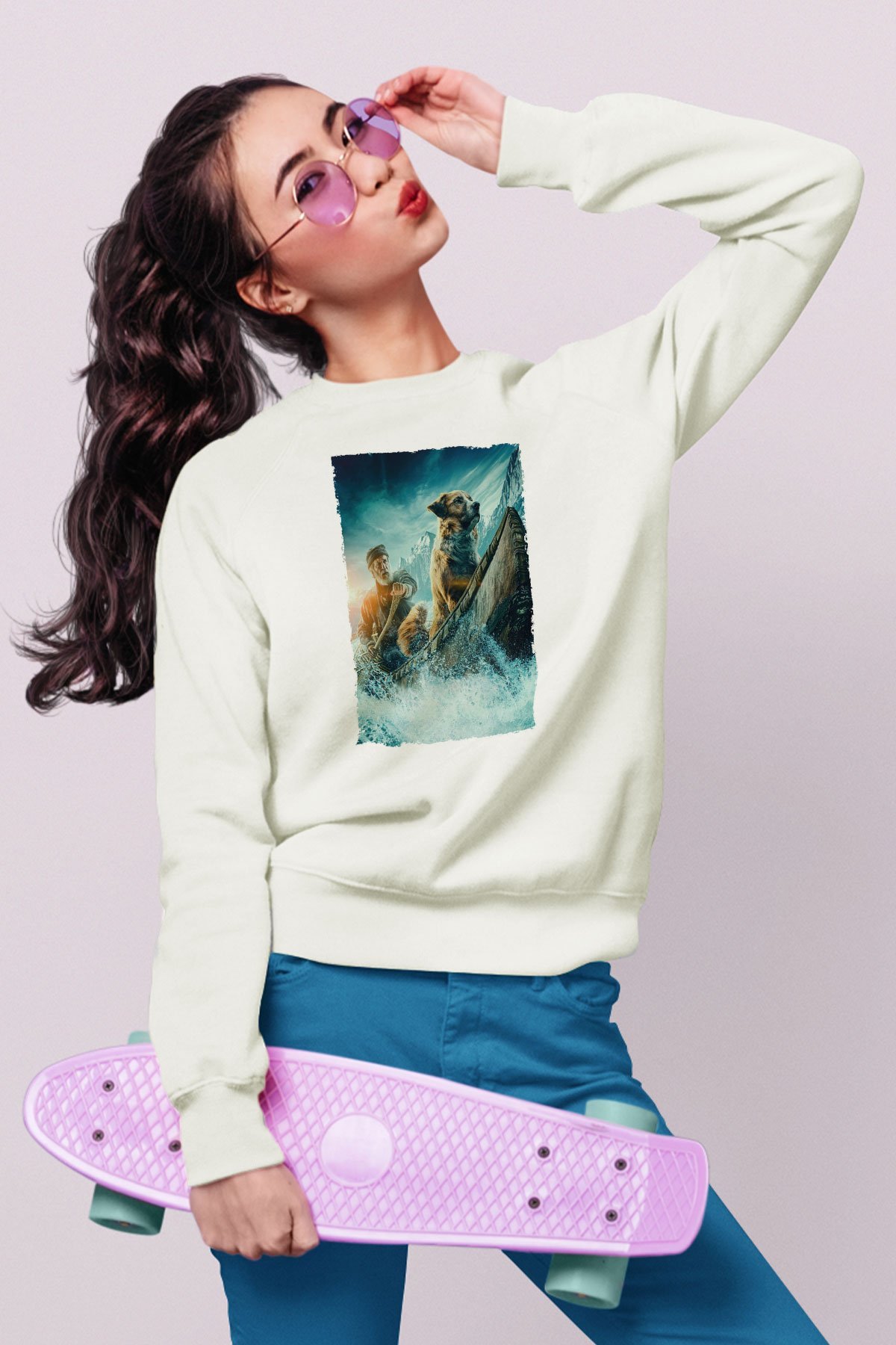 Unisex Vahşetin Çağrısı (The Call of the Wild) Baskılı Beyaz Sweatshirt