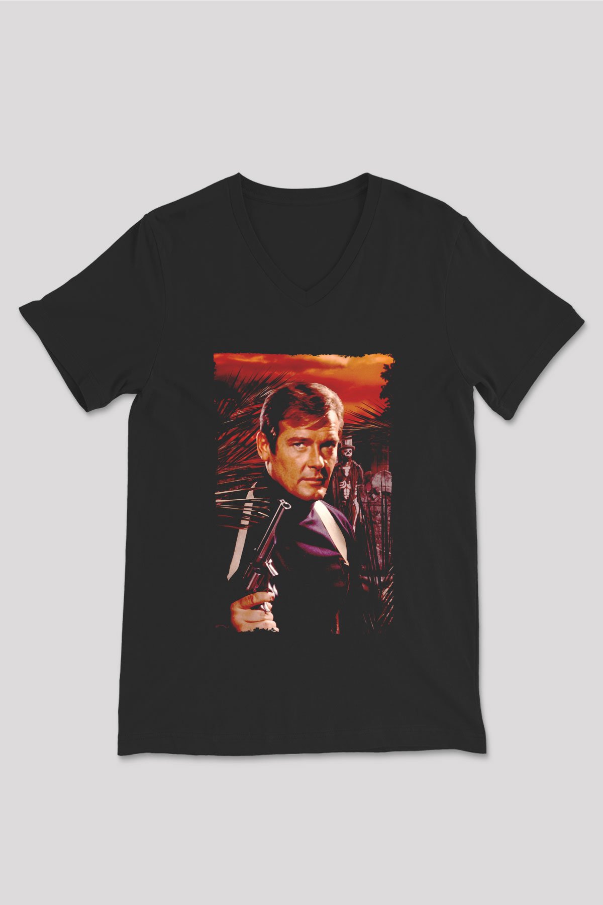 Unisex Yaşamak İçin Öldür (Live and Let Die) Baskılı Siyah V Yaka T-shirt