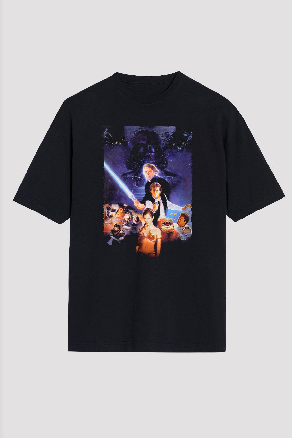 Unisex Yıldız Savaşları Bölüm VI - Jedi'ın Dönüşü (Return of the Jedi) Baskılı Siyah Oversize Tişört