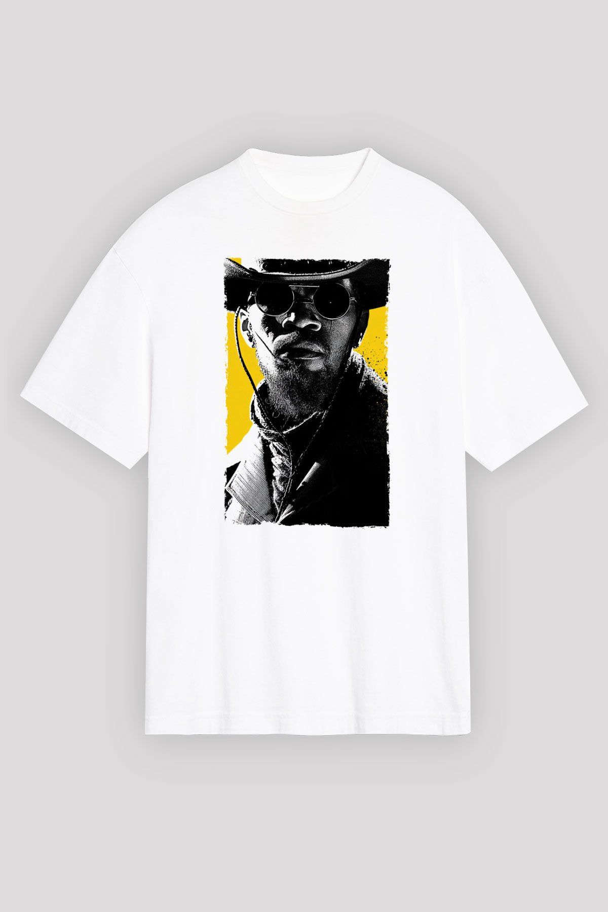 Unisex Zincirsiz - Django Unchained Baskılı Beyaz Oversize Oversize T-shirt