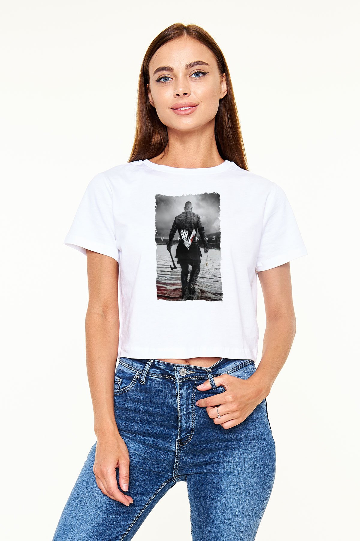 Vikings Beyaz  Crop Top Tişört