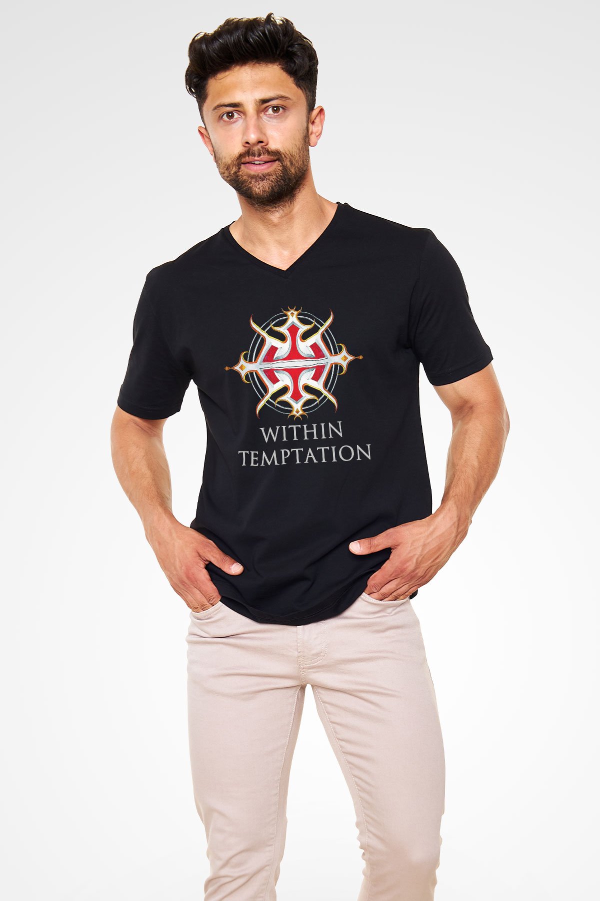 Within Temptation Siyah Unisex V Yaka Tişört T-Shirt
