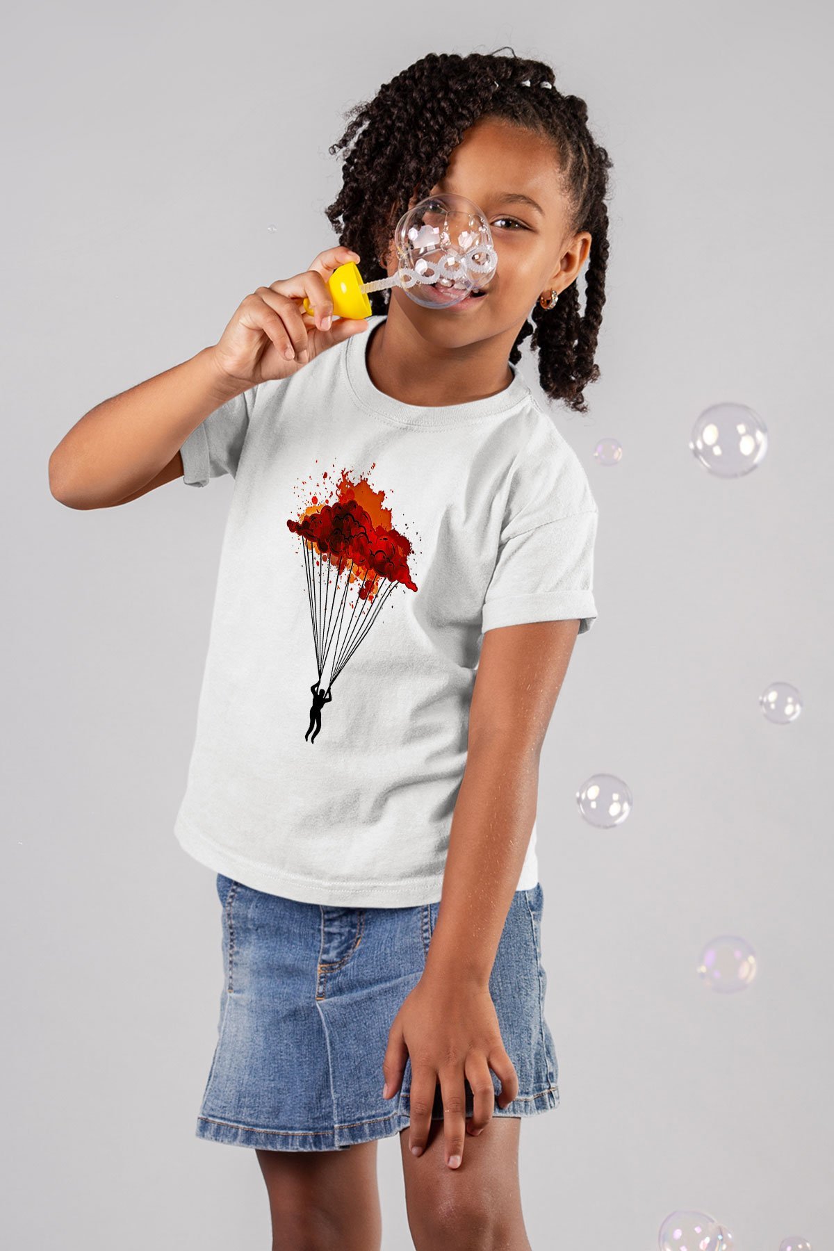 Yamaç Paraşütü Baskılı Unisex Beyaz Çocuk Tişört - Tshirt