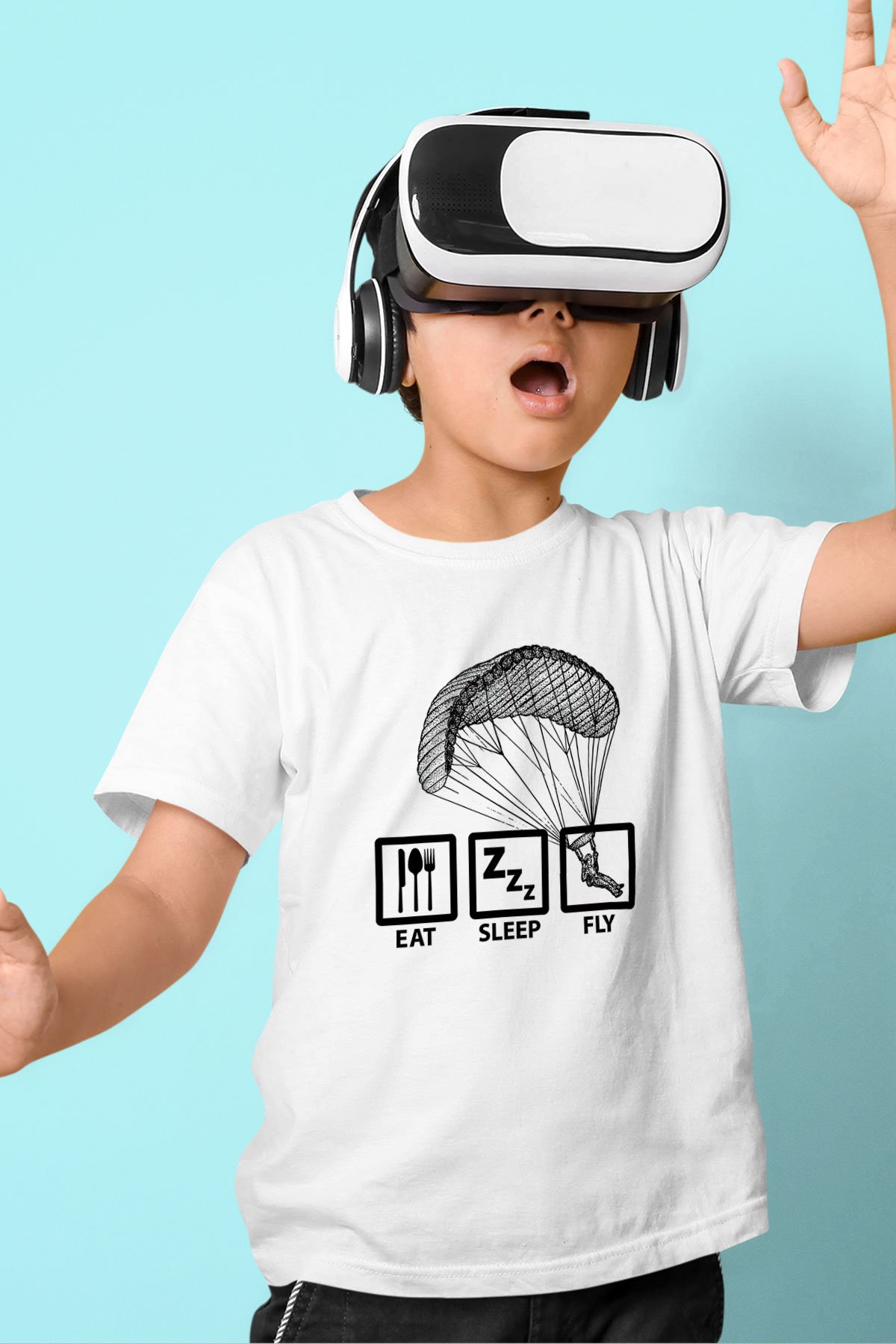 Yamaç Paraşütü Baskılı Unisex Beyaz Çocuk Tişört - Tshirt