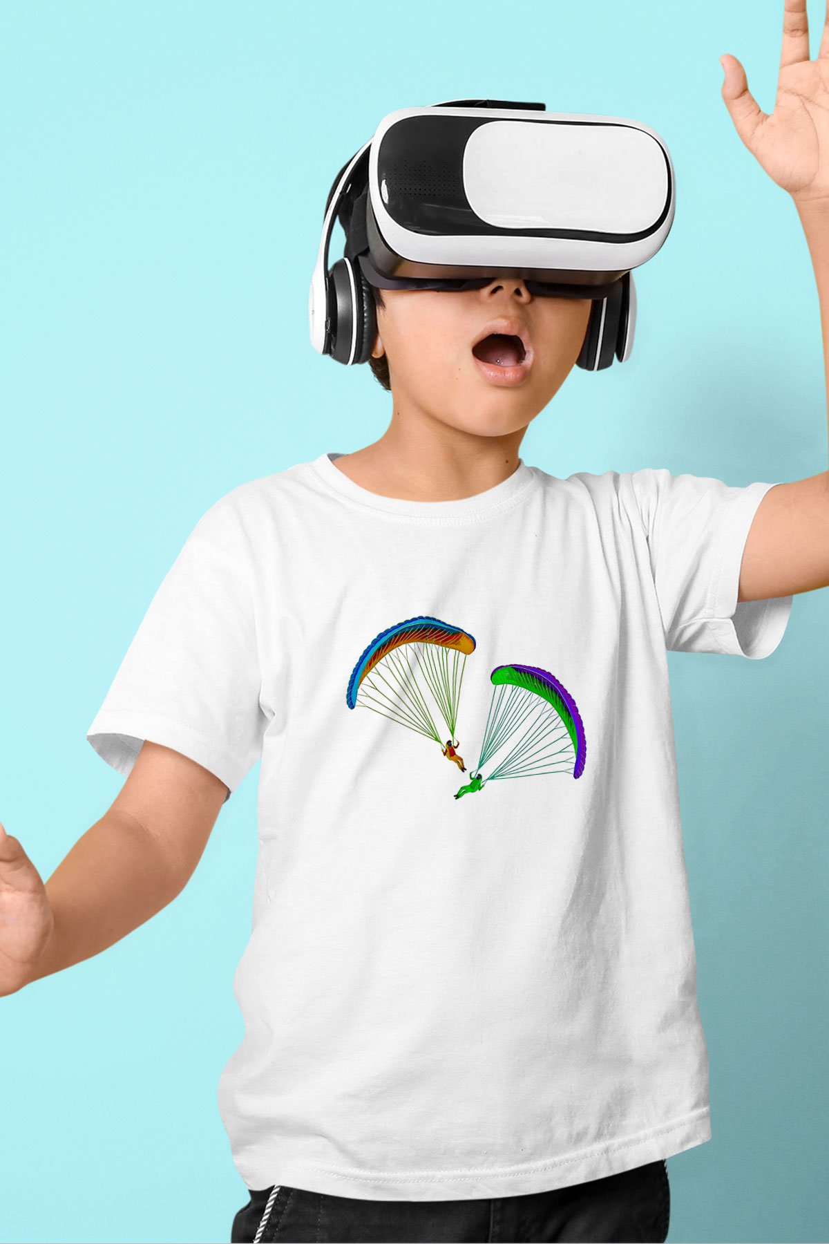 Yamaç Paraşütü Baskılı Unisex Beyaz Çocuk Tişört - Tshirt