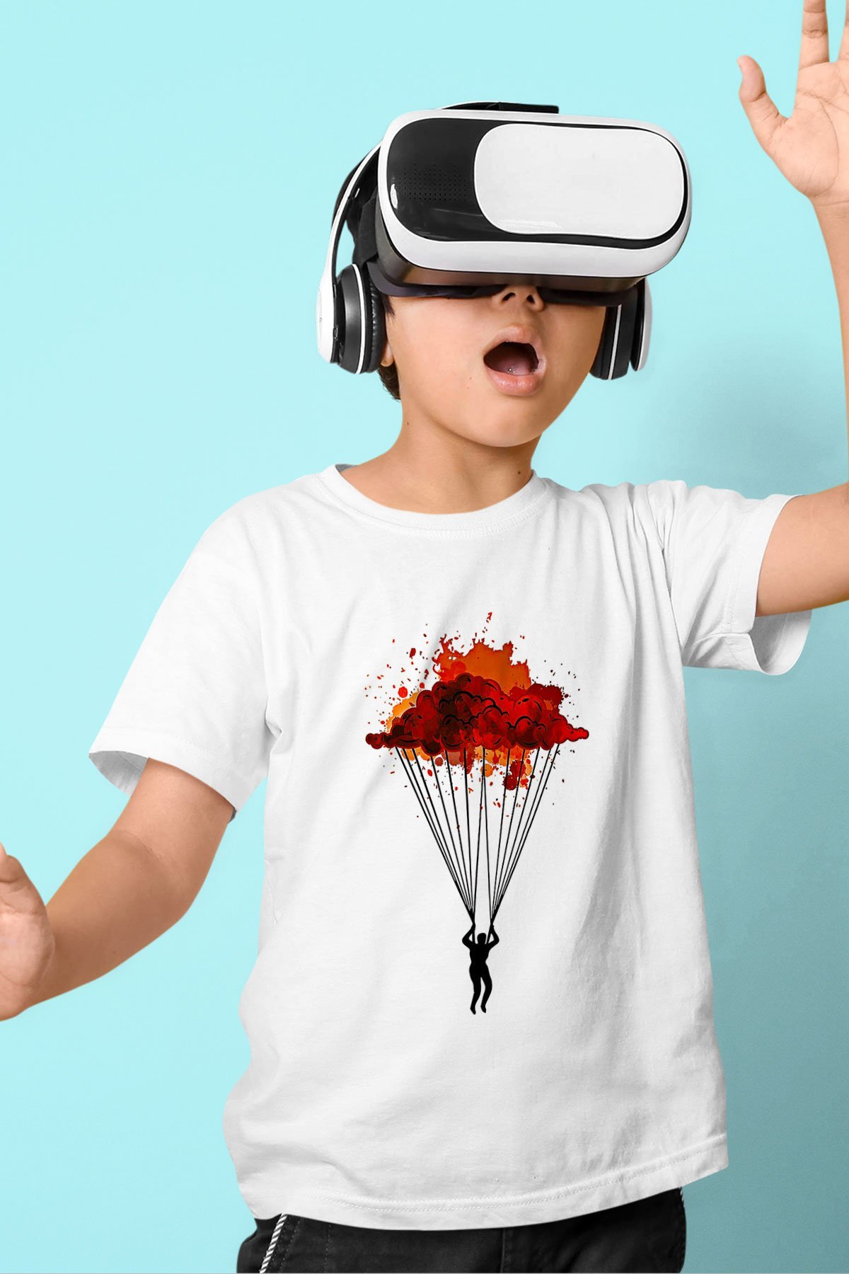 Yamaç Paraşütü Baskılı Unisex Beyaz Çocuk Tişört - Tshirt