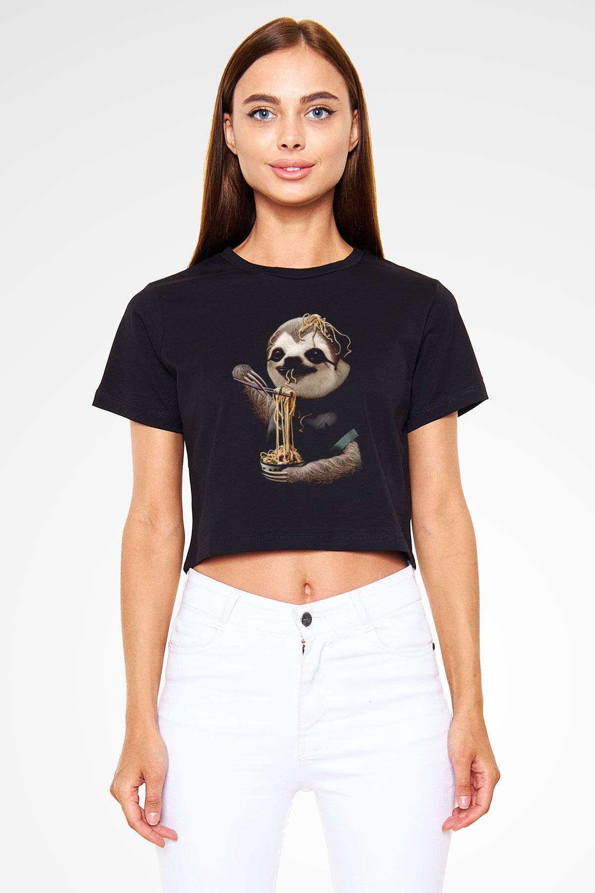 Yavaş Yeme Yarışması Baskılı  Siyah  Crop Top Tişört