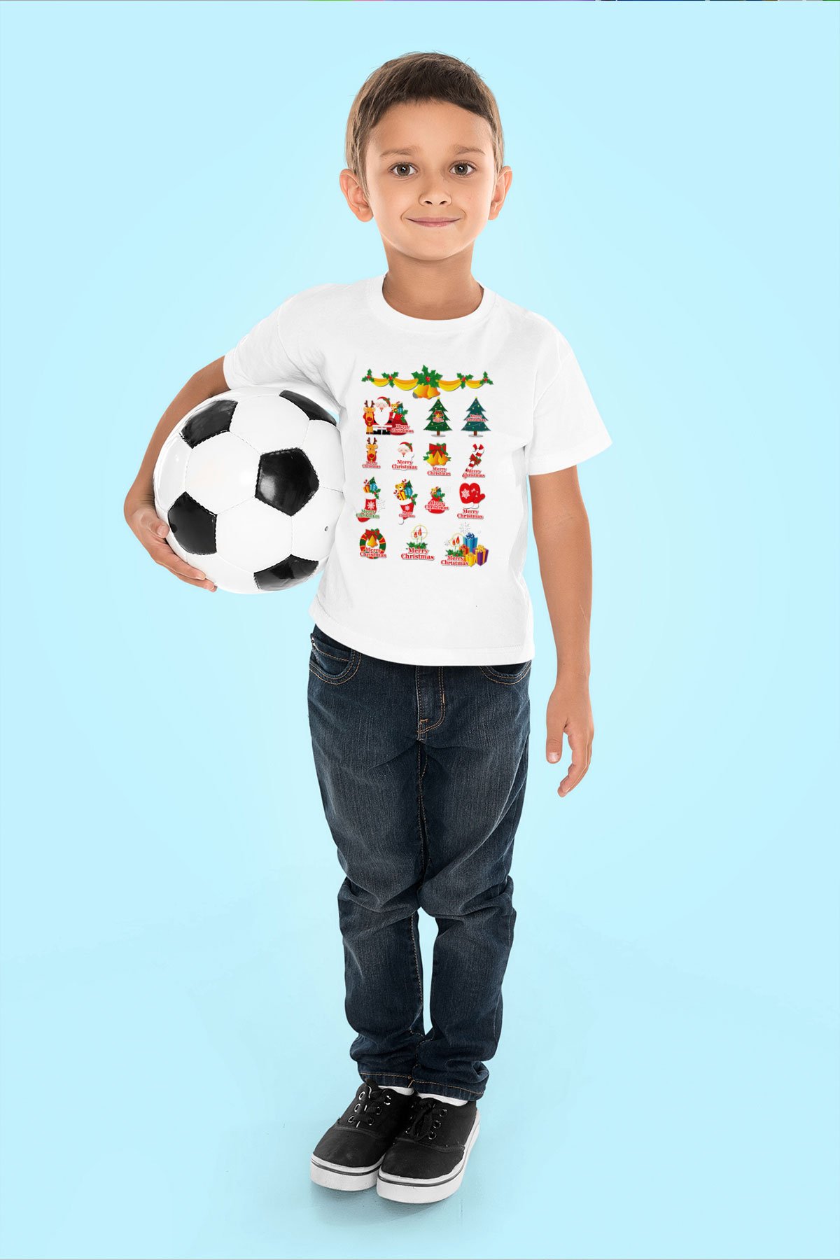 Yılbaşı Baskılı Beyaz Unisex Çocuk Tişört