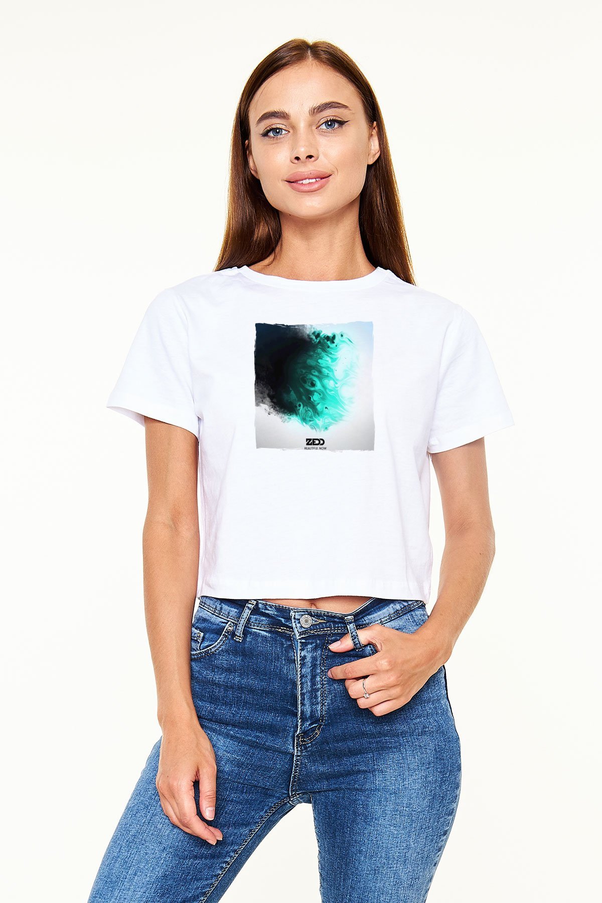 Zedd Beyaz  Crop Top Tişört