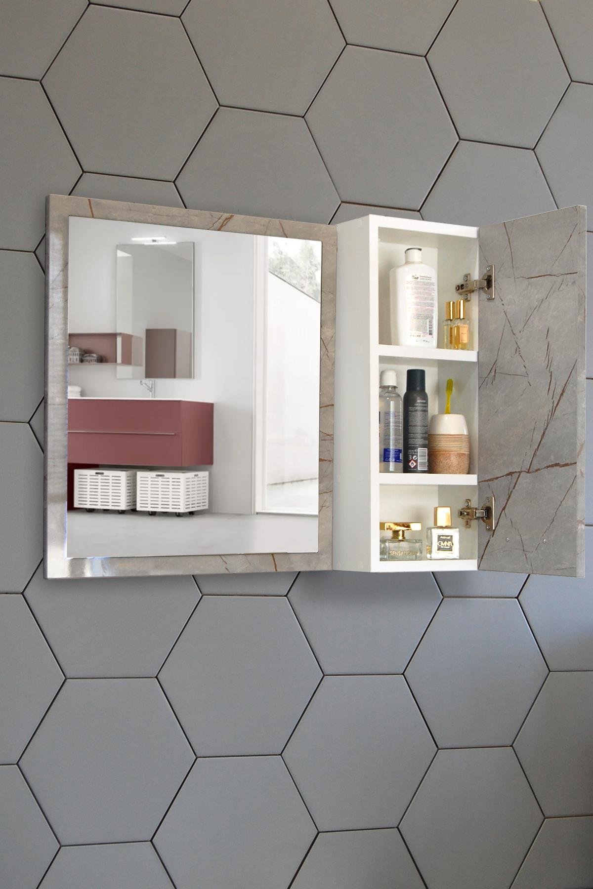 Nurcelant Banyo Dolabı Aynalı 80 cm Üst Modül Mdf Lagina