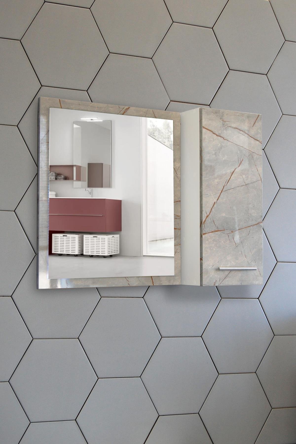 Nurcelant Banyo Dolabı Aynalı 80 cm Üst Modül Mdf Lagina