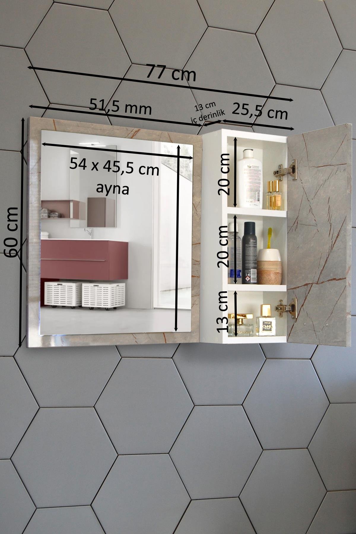 Nurcelant Banyo Dolabı Aynalı 80 cm Üst Modül Mdf Lagina