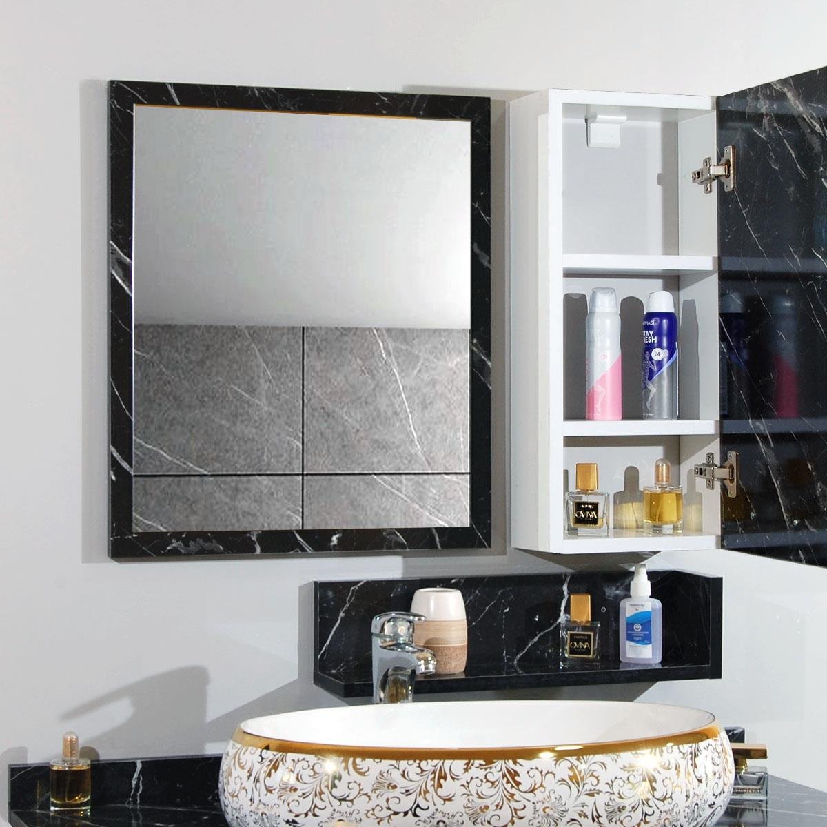 Nurcelant Banyo Dolabı Aynalı Raflı 80 cm Üst Modül Siyah